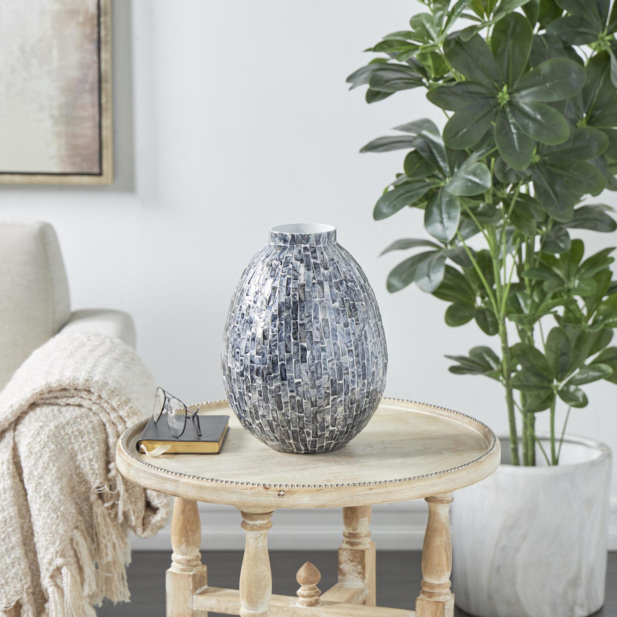 Gray Mother of Pearl Shell Handmade Mosaic Inspired Decorative Vase