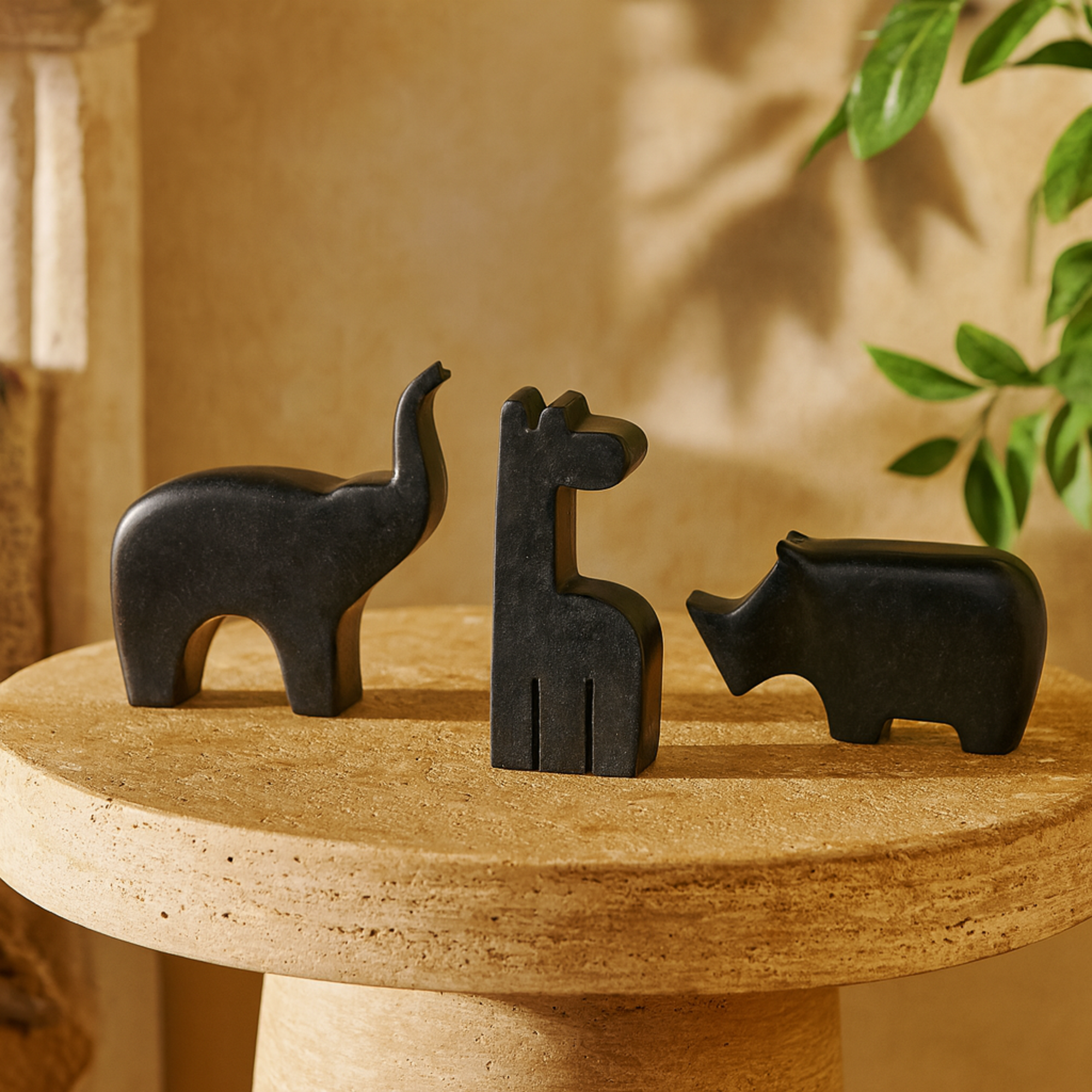 Set of 3 Safari Animals Marble Small Abstract Rounded Decorative Sculpture Set of 3 6", 4", 6"H