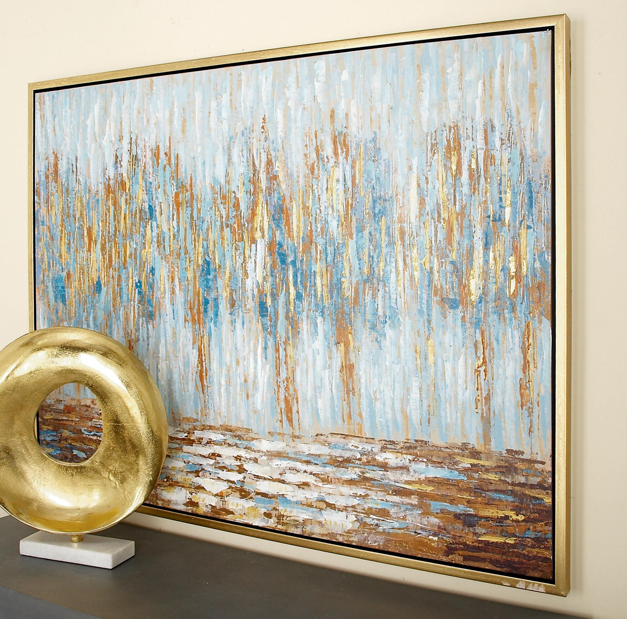 Tree Blue Canvas Abstract Living Room Framed Wall Art with Gold and Copper Accents