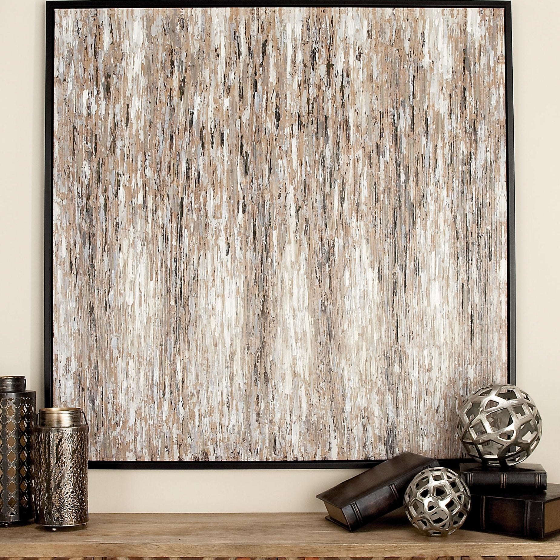 Abstract White Canvas Living Room Framed Wall Art with Black Frame