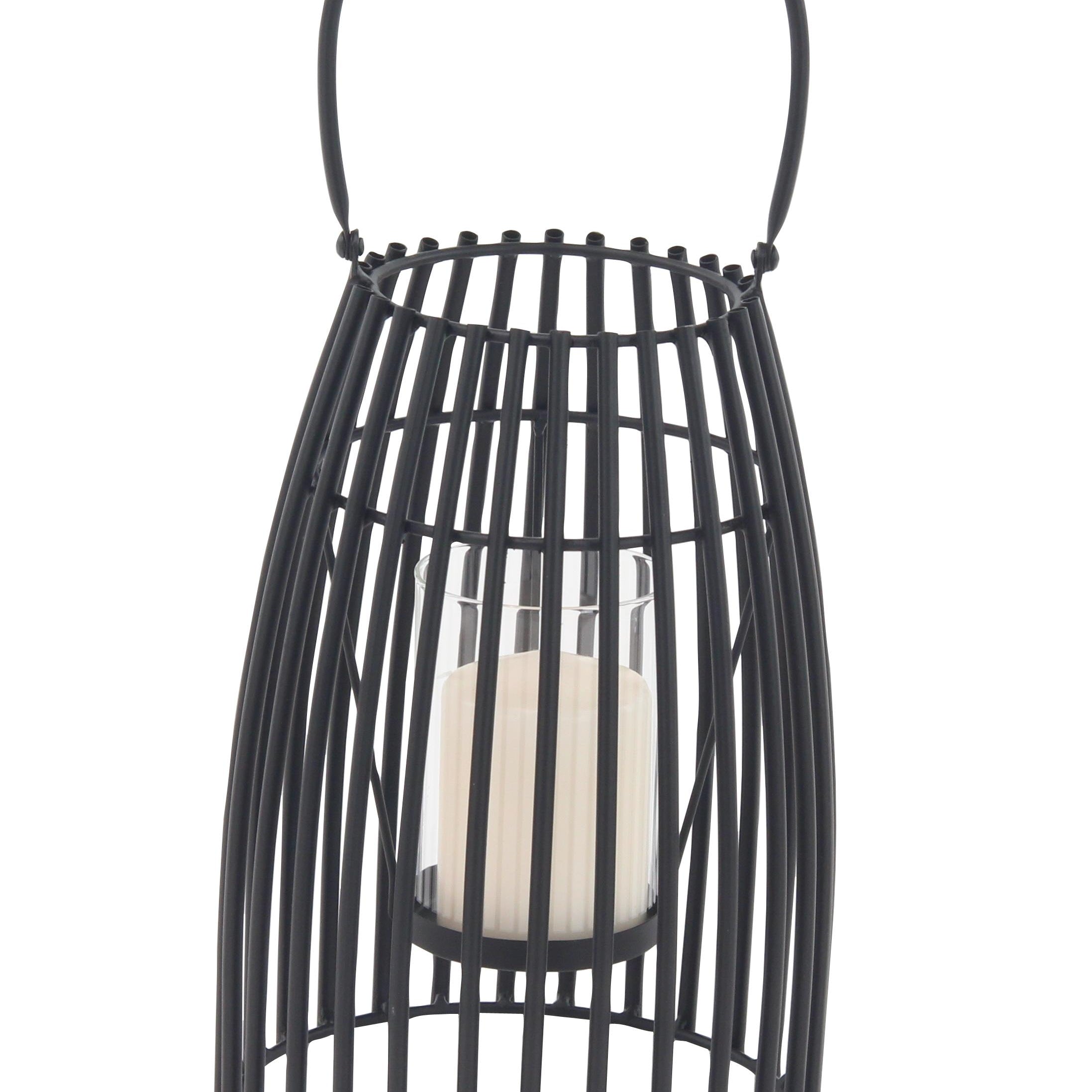 Black Metal Decorative Indoor Outdoor Candle Lantern with Handle