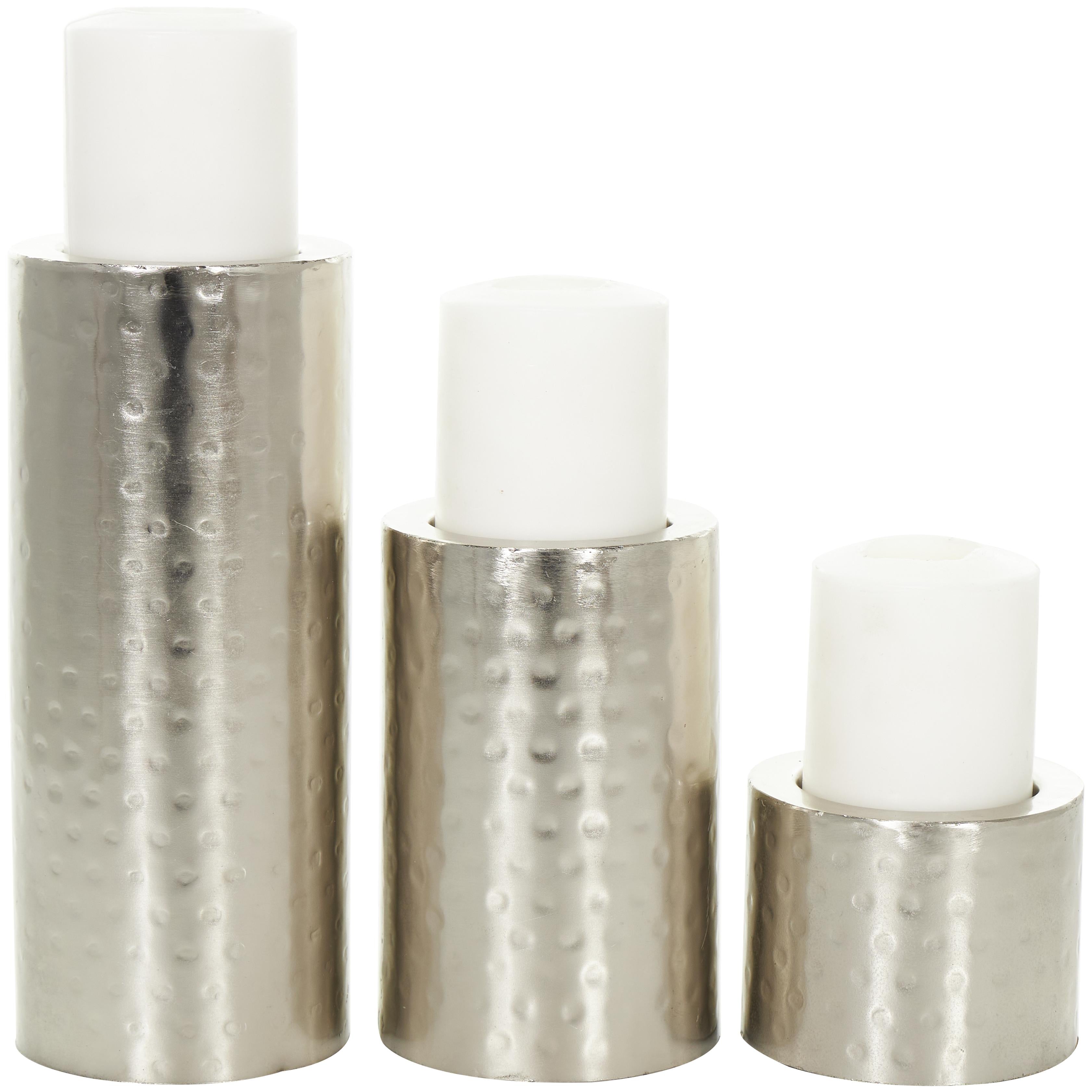CosmoLiving by Cosmopolitan Set of 3 Metal Handmade Pillar Decorative Candle Holder Set of 3 11", 7", 4"H
