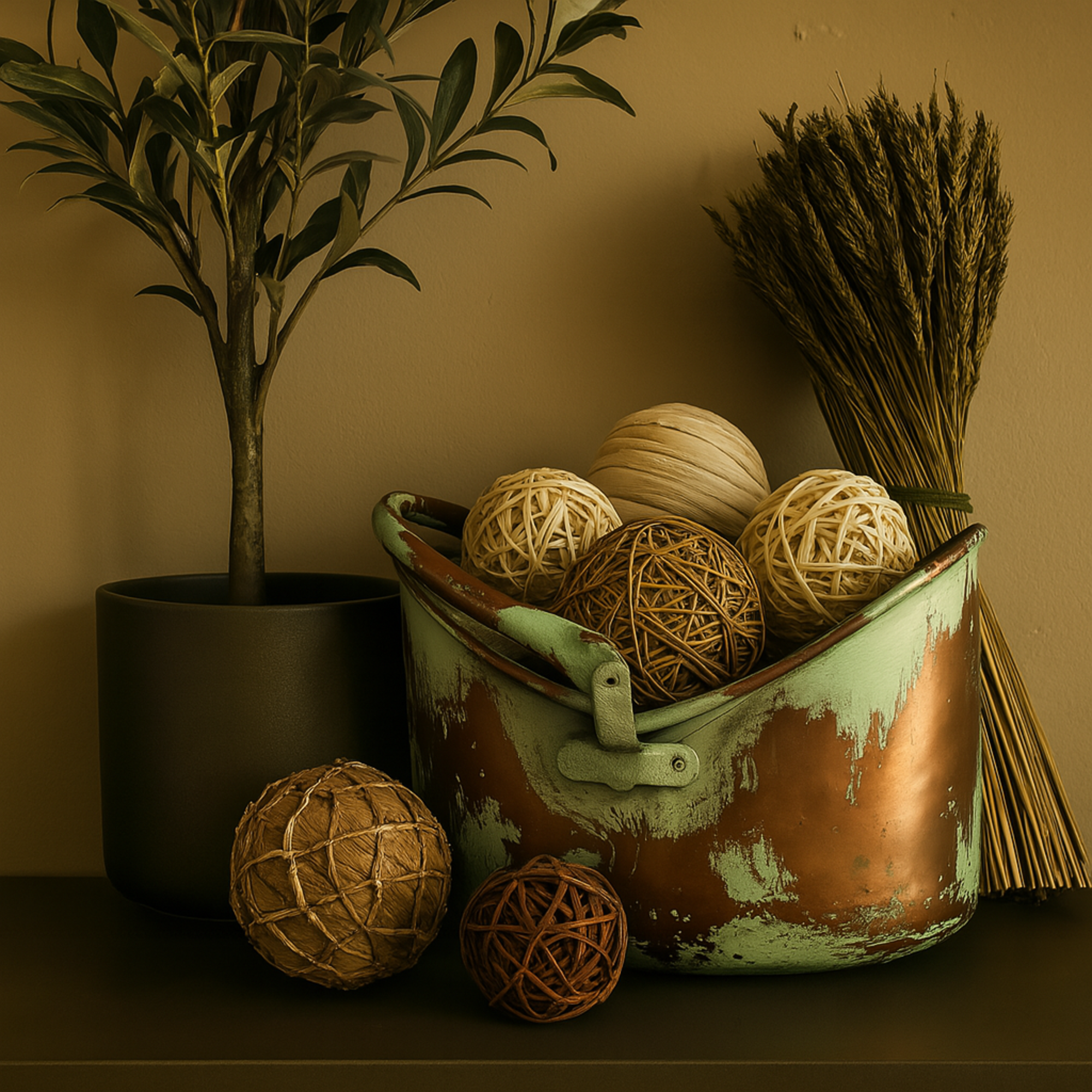 Set of 3 Copper Metal Patina Tulip Style Bucket Indoor Outdoor Planter with Stationary Handles