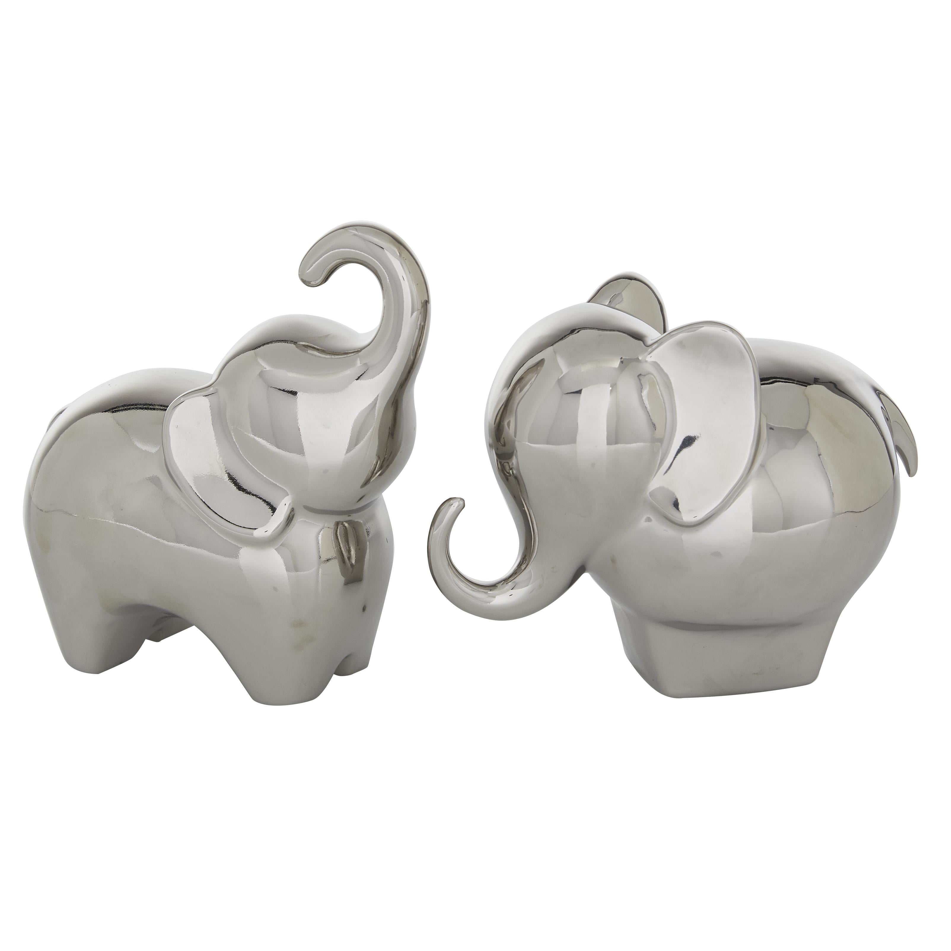 Set of 2 Elephant Porcelain Ceramic Decorative Sculpture