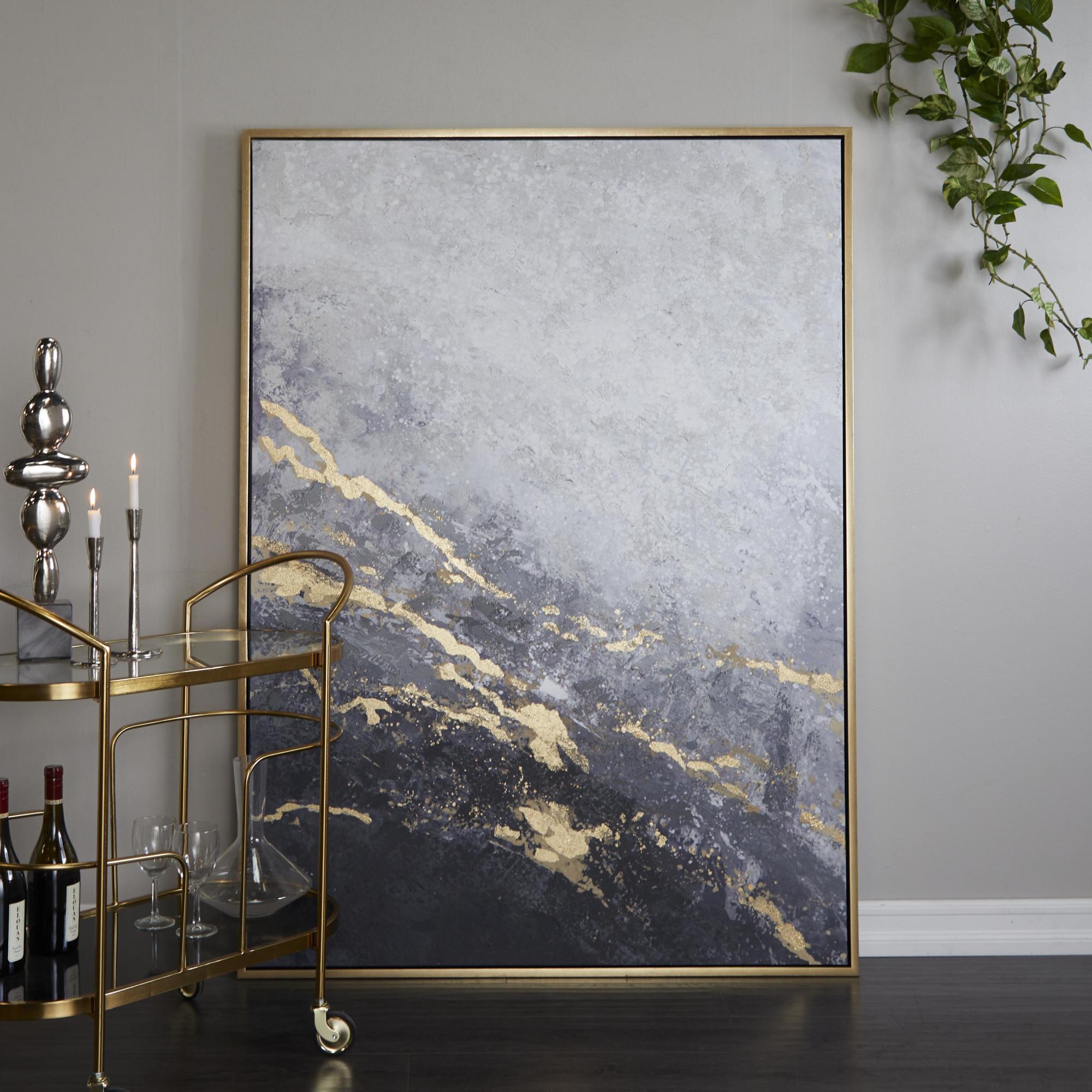 Geode Black Canvas Abstract Living Room Framed Wall Art with Gold Foil Accents