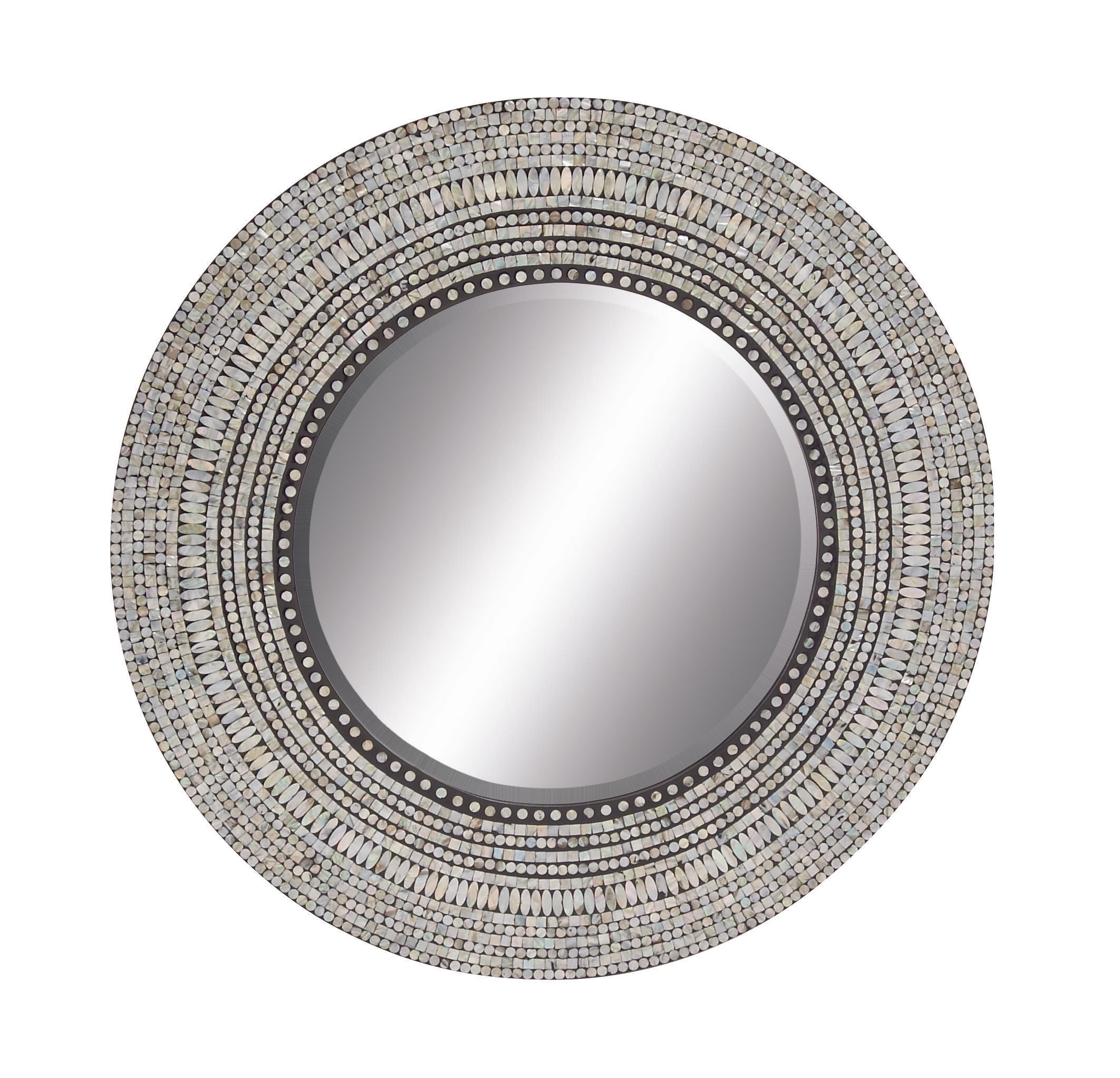 Tribal Gray Mother of Pearl Shell Handmade Mosaic Room Wall Mirror