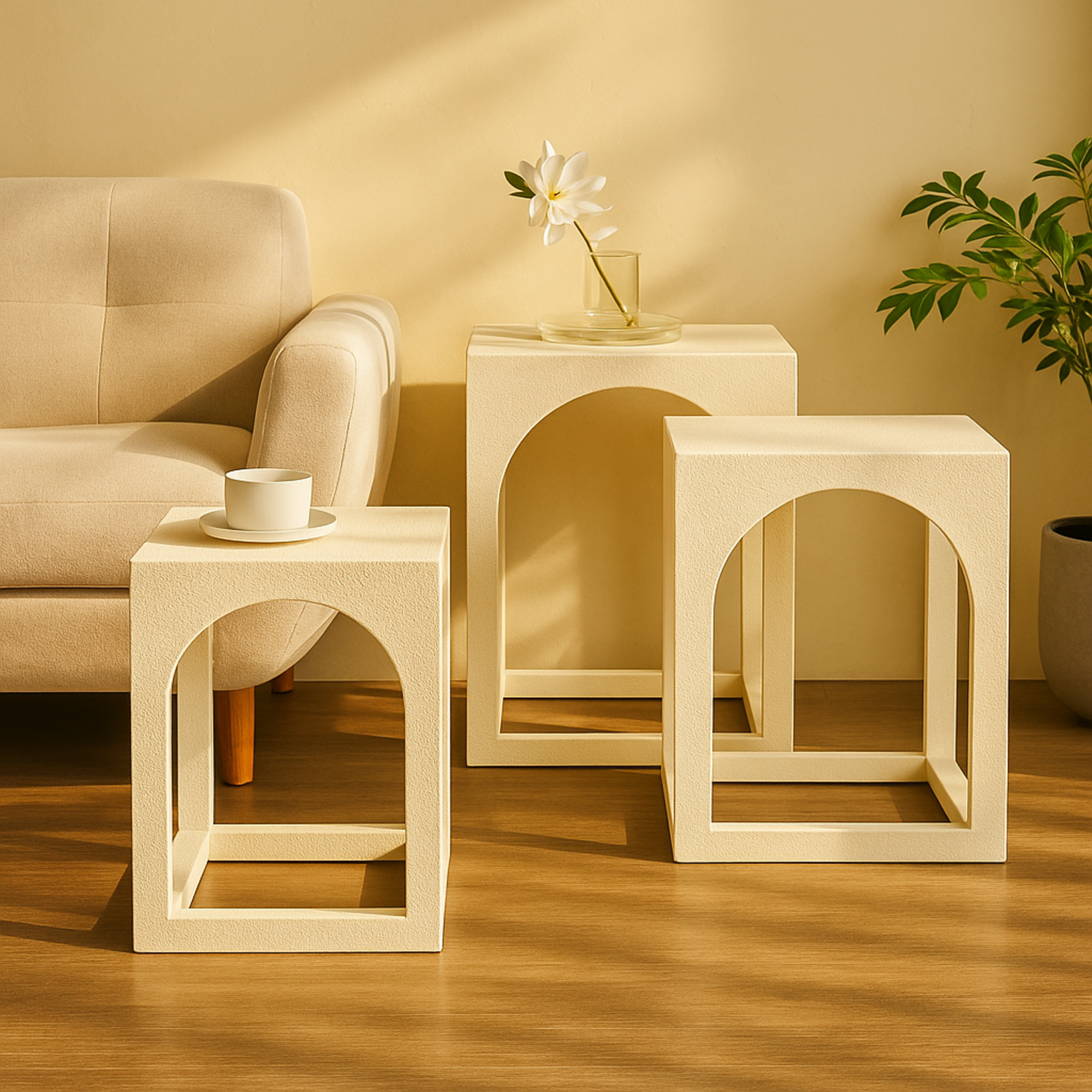 Set of 3 Metal Nested Side End Accent Table with Arched Cutouts