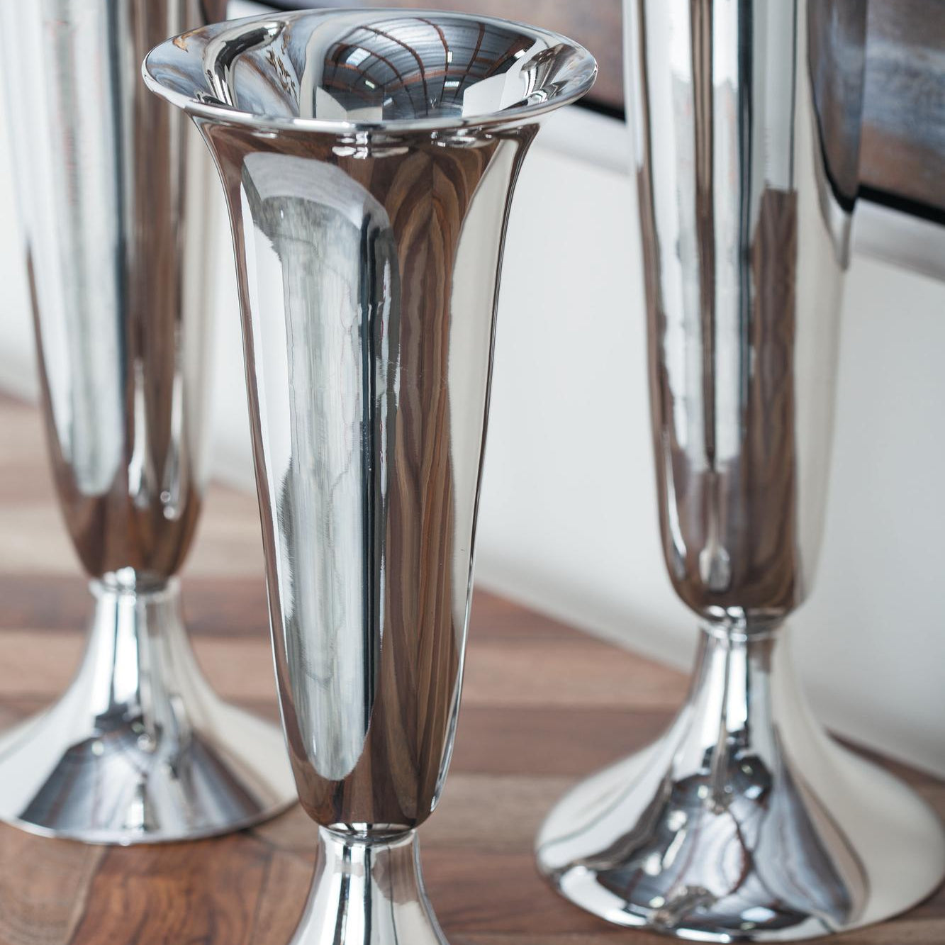 Silver Aluminum Metal Fluted Decorative Vase