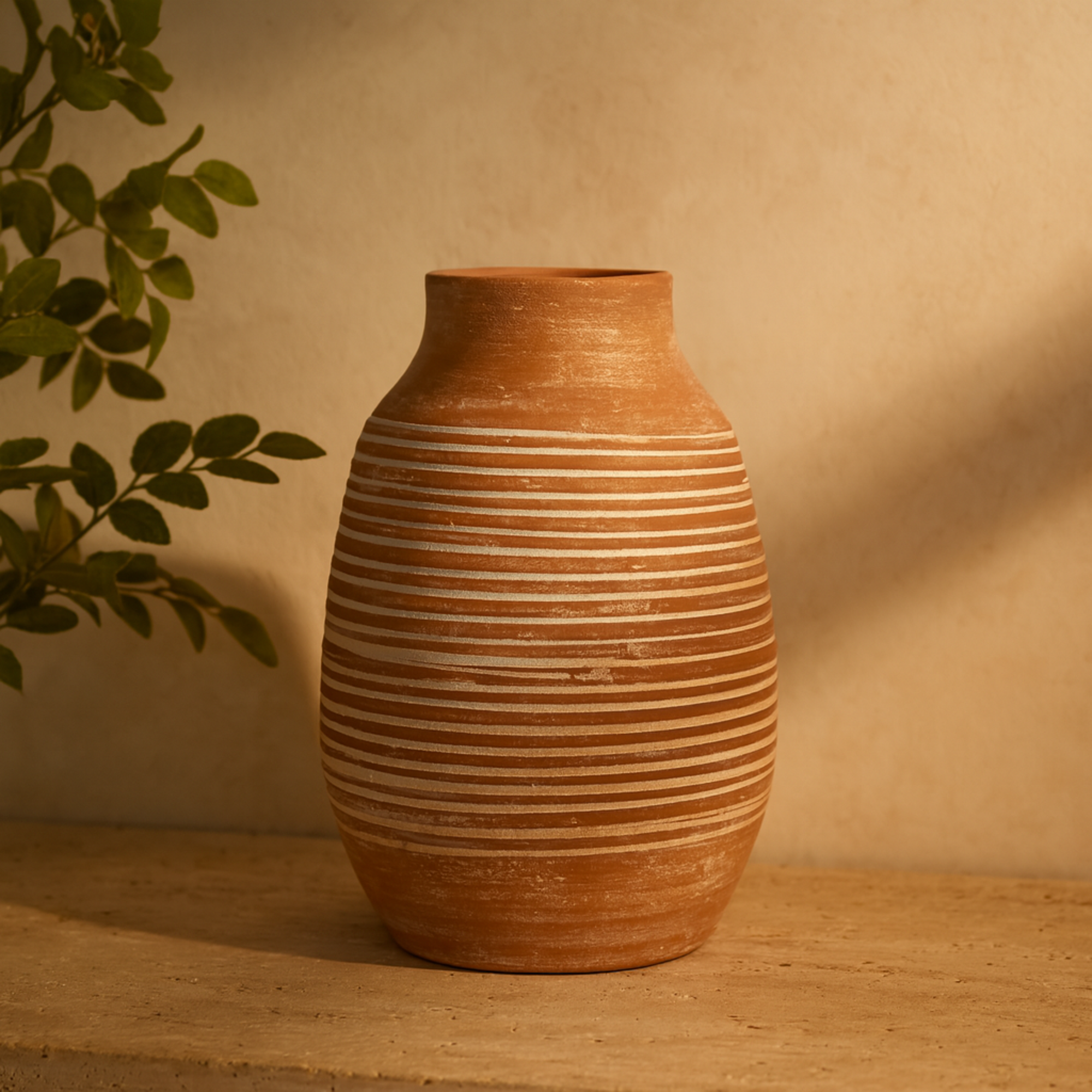 Pink Ceramic Whitewashed Ribbed Decorative Vase