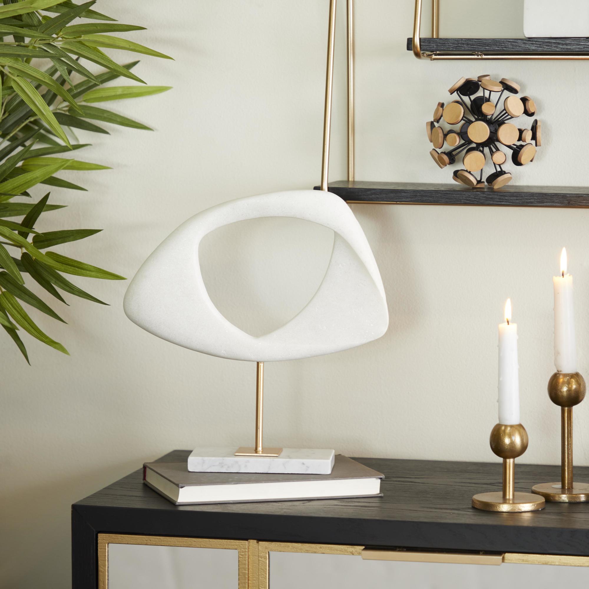 Abstract White Polystone Cut-Out Decorative Sculpture with Marble Stand