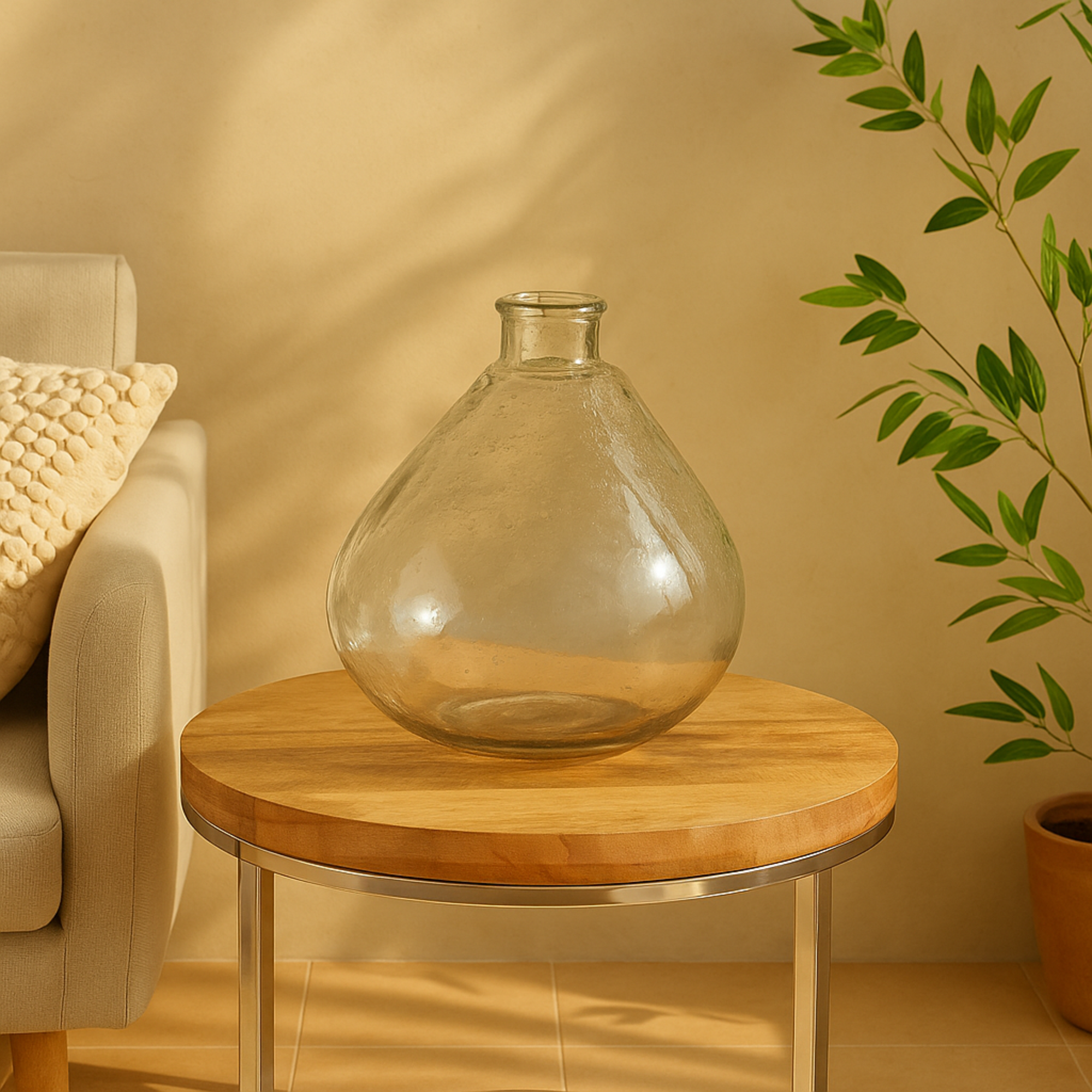 Clear Glass Speckled Decorative Vase with Brown Accents