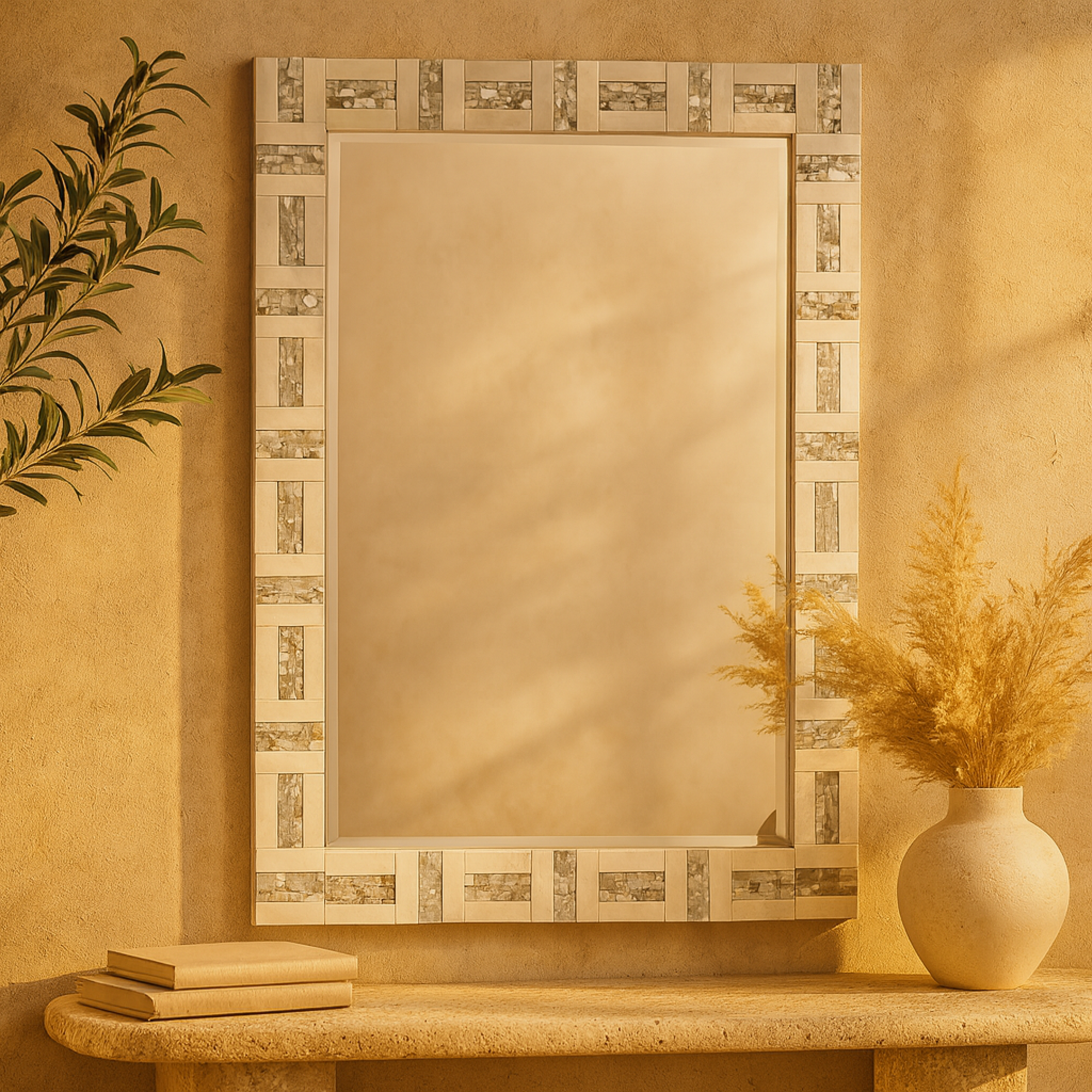 Geometric Silver Glass Room Wall Mirror