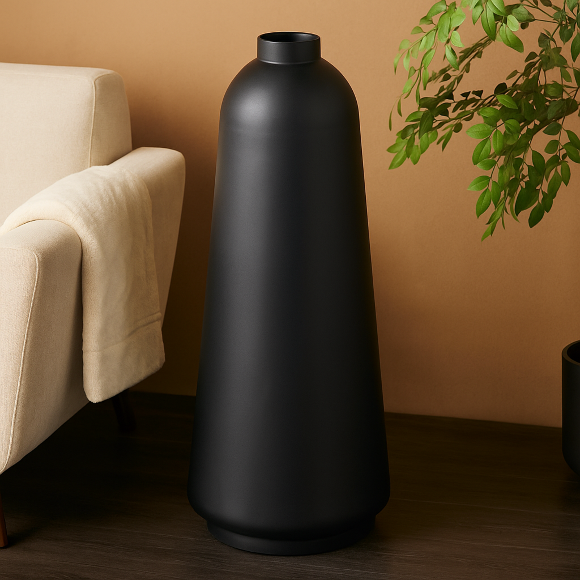 Black Metal Decorative Vase with Narrow Opening