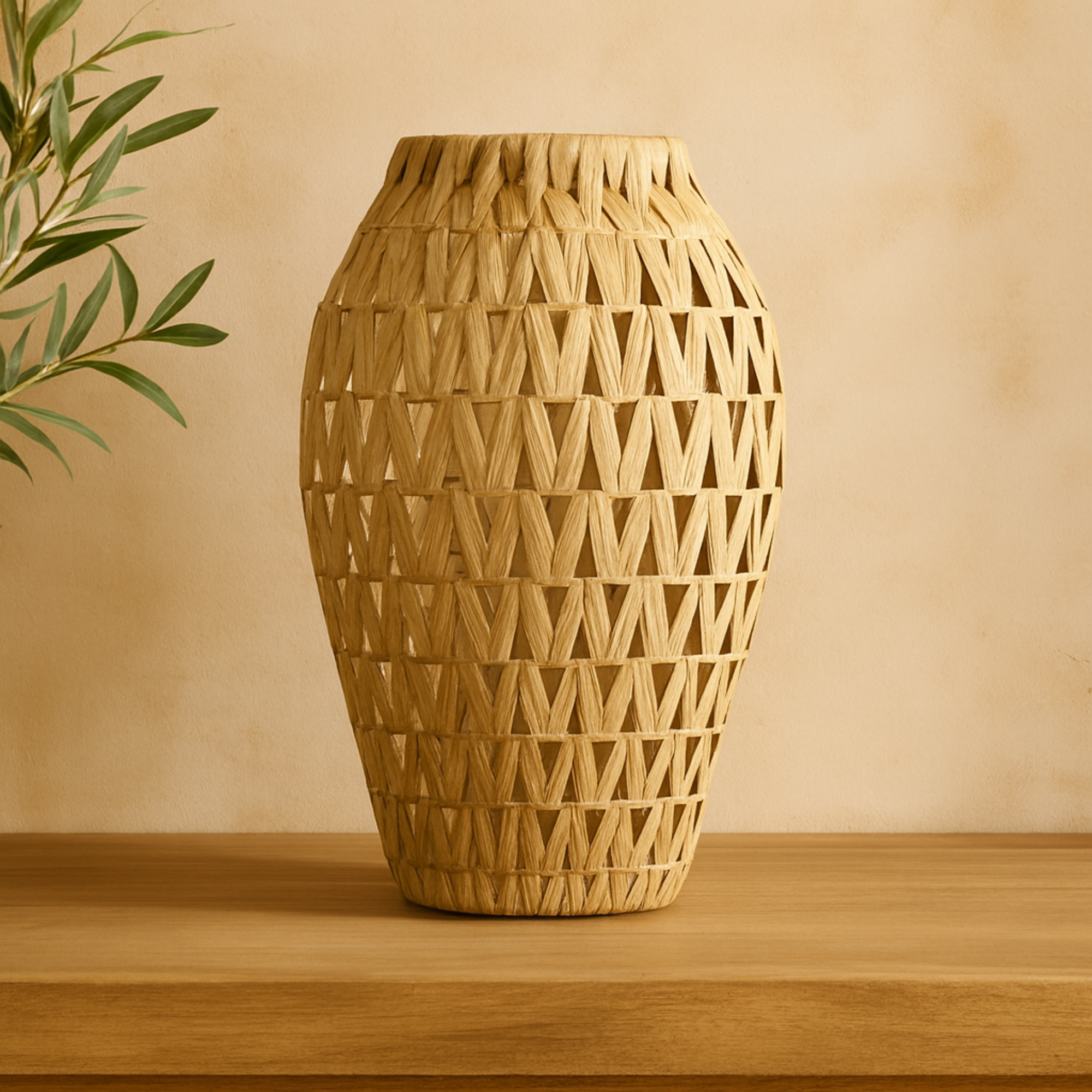 Brown Plastic Rattan Handmade Woven Decorative Vase