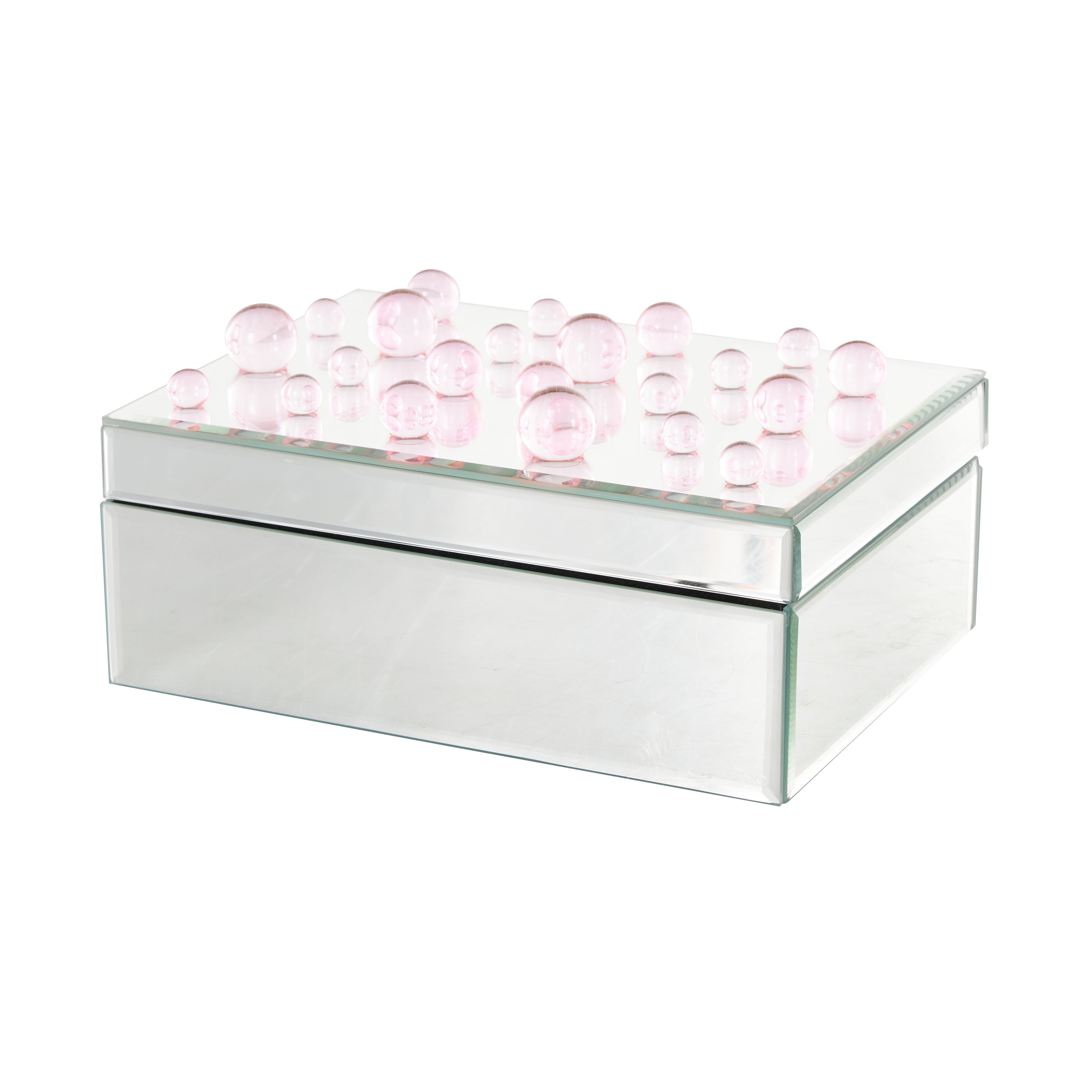 Glass Mirrored Decorative Jewelry Box with Pink Bubble Textured Balls