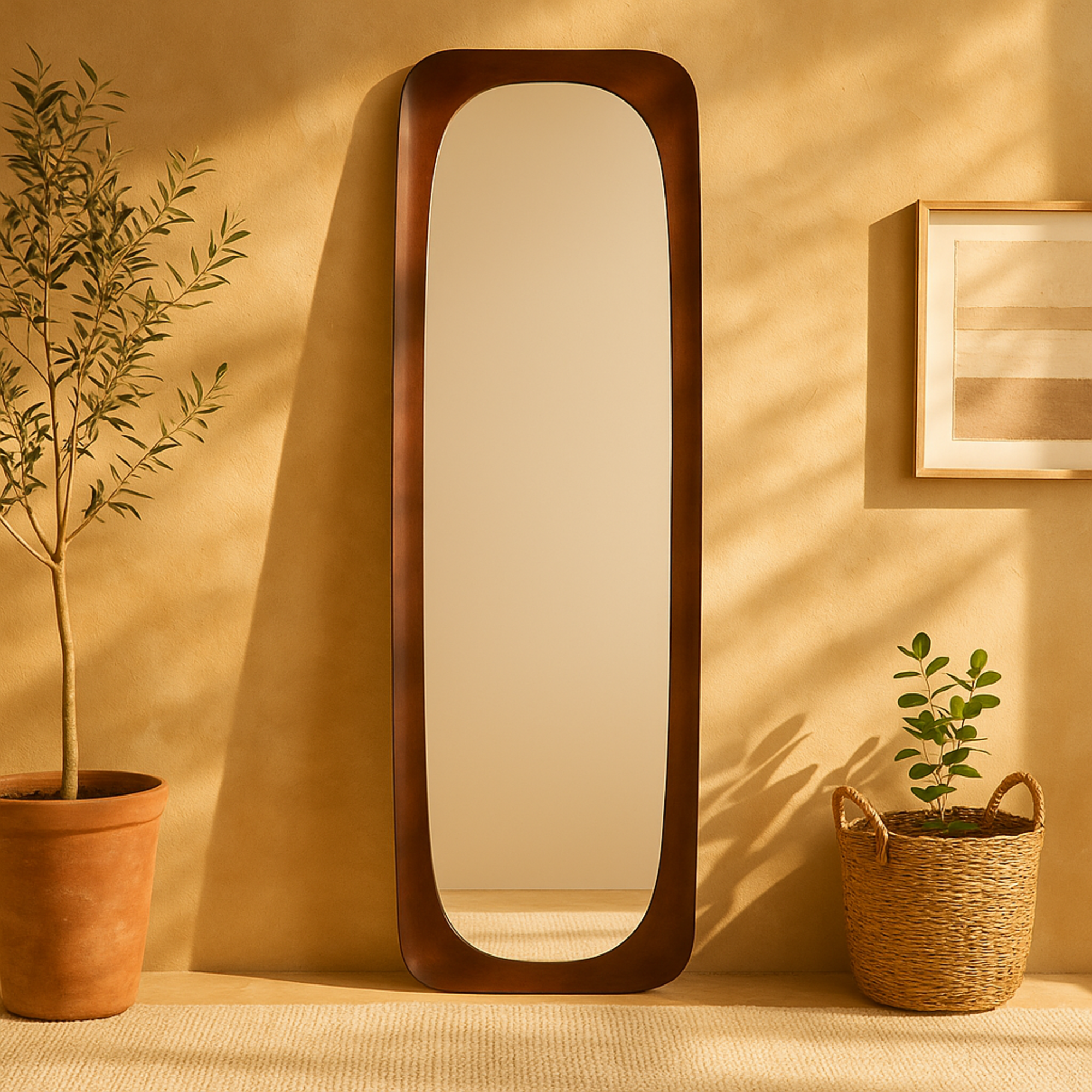 Wood Oval Room Wall Mirror