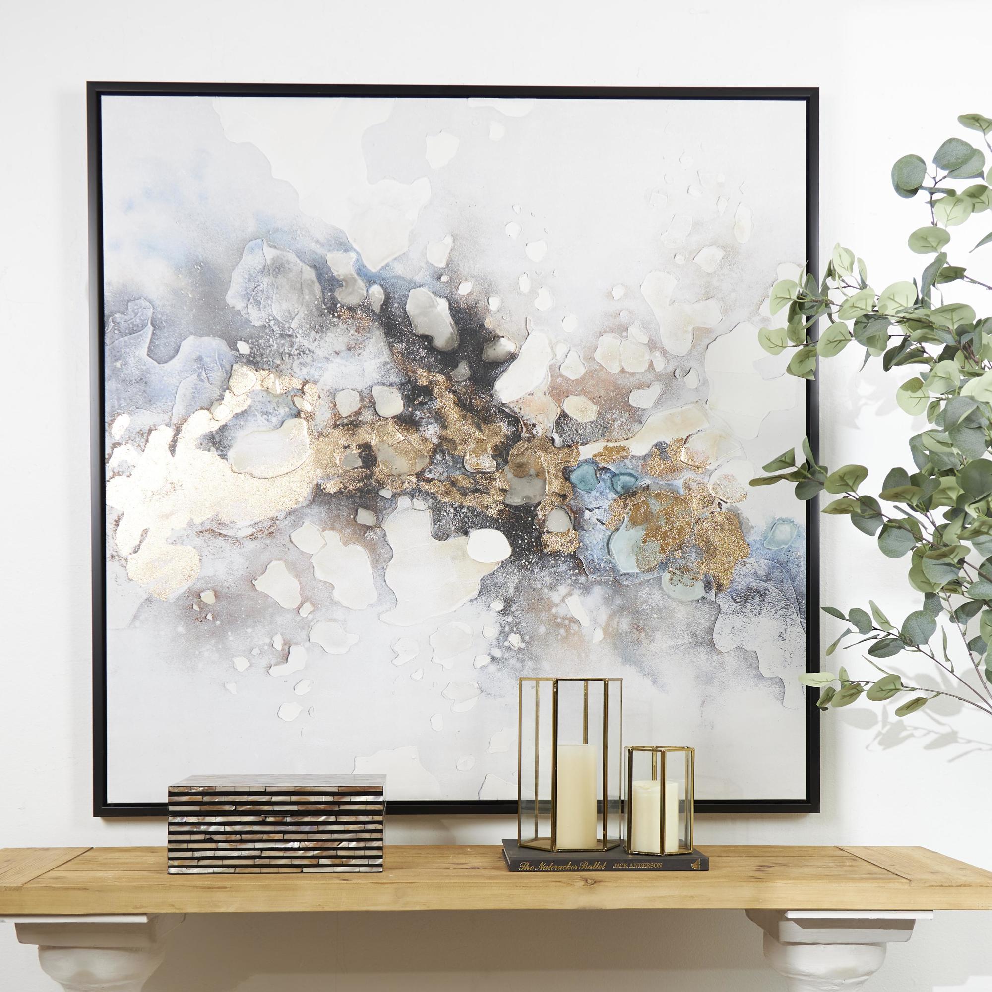 Abstract Multi Colored Canvas Watercolor Living Room Framed Wall Art with Gold Foil Accents