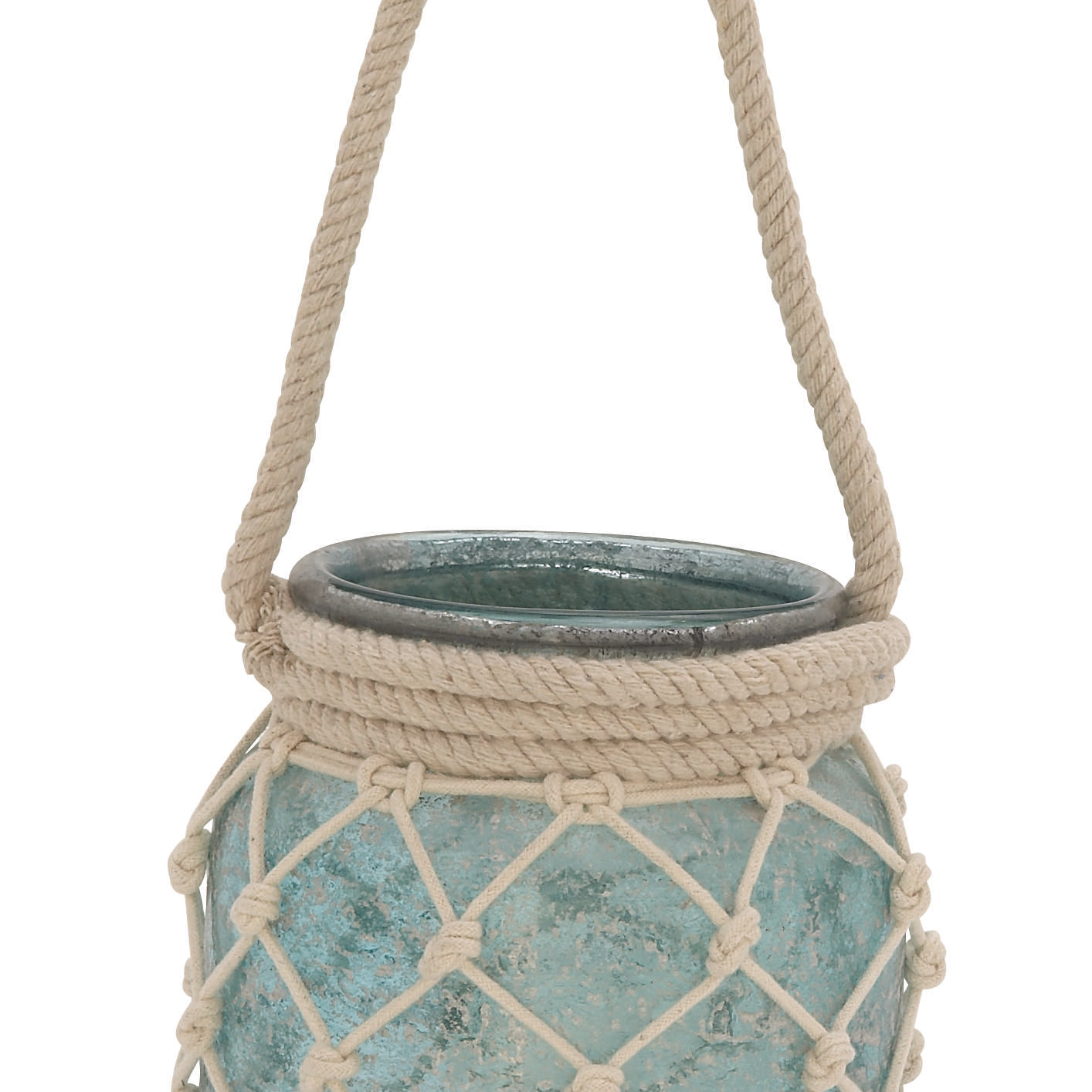 Glass Decorative Indoor Outdoor Candle Lantern with Rope Handle