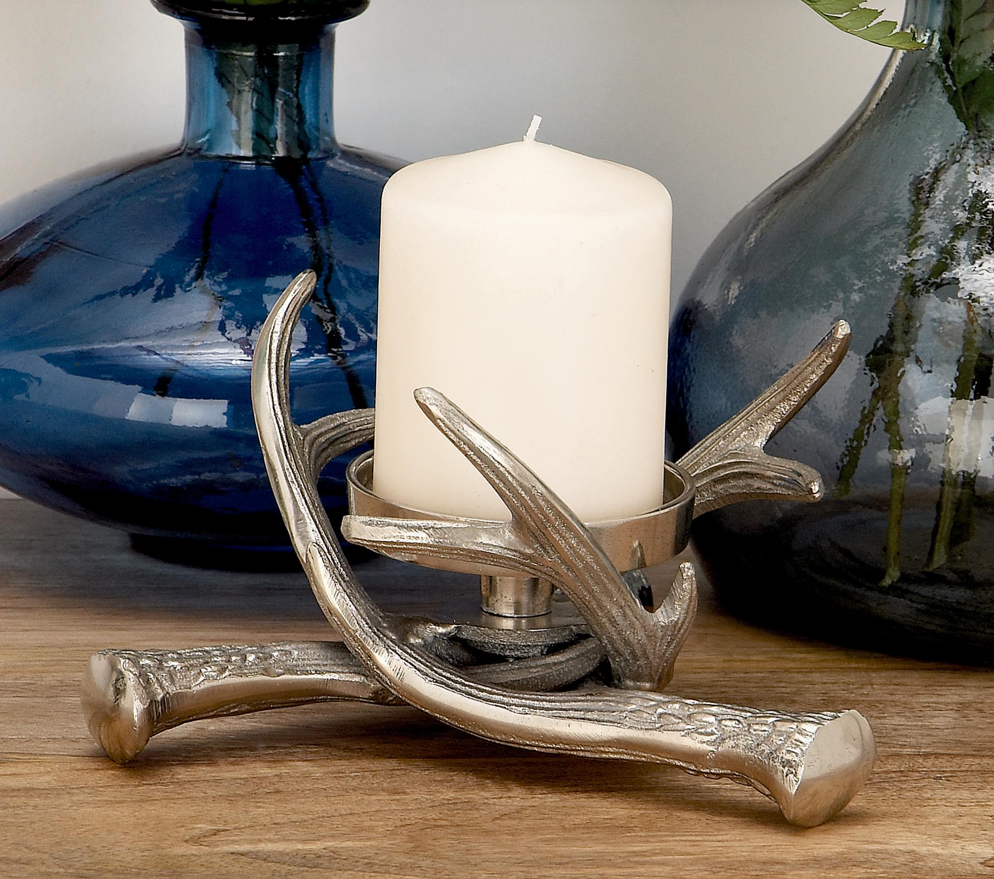 Silver Aluminum Metal Antler Decorative Candle Holder