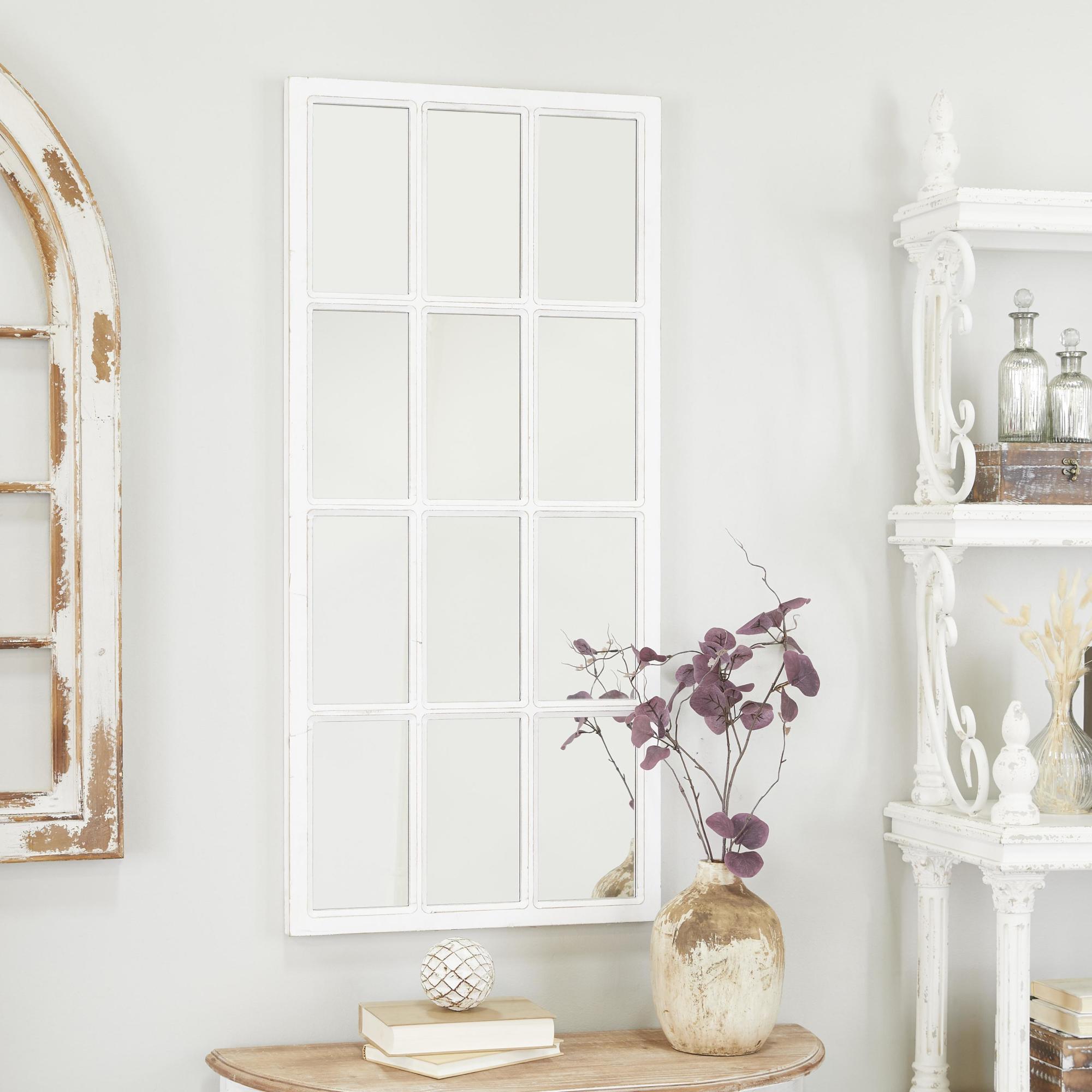 White Wood Window Pane Inspired Room Wall Mirror