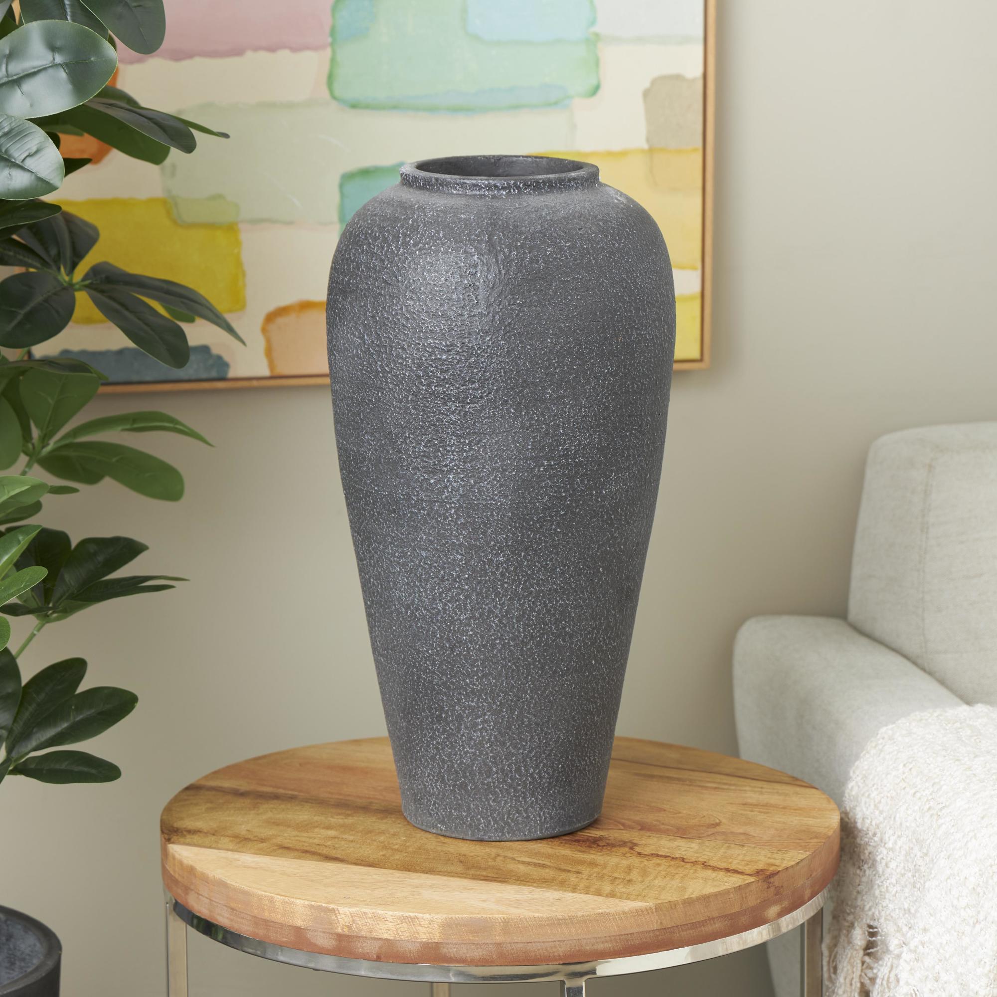 Black Ceramic Whitewashed Textured Decorative Vase