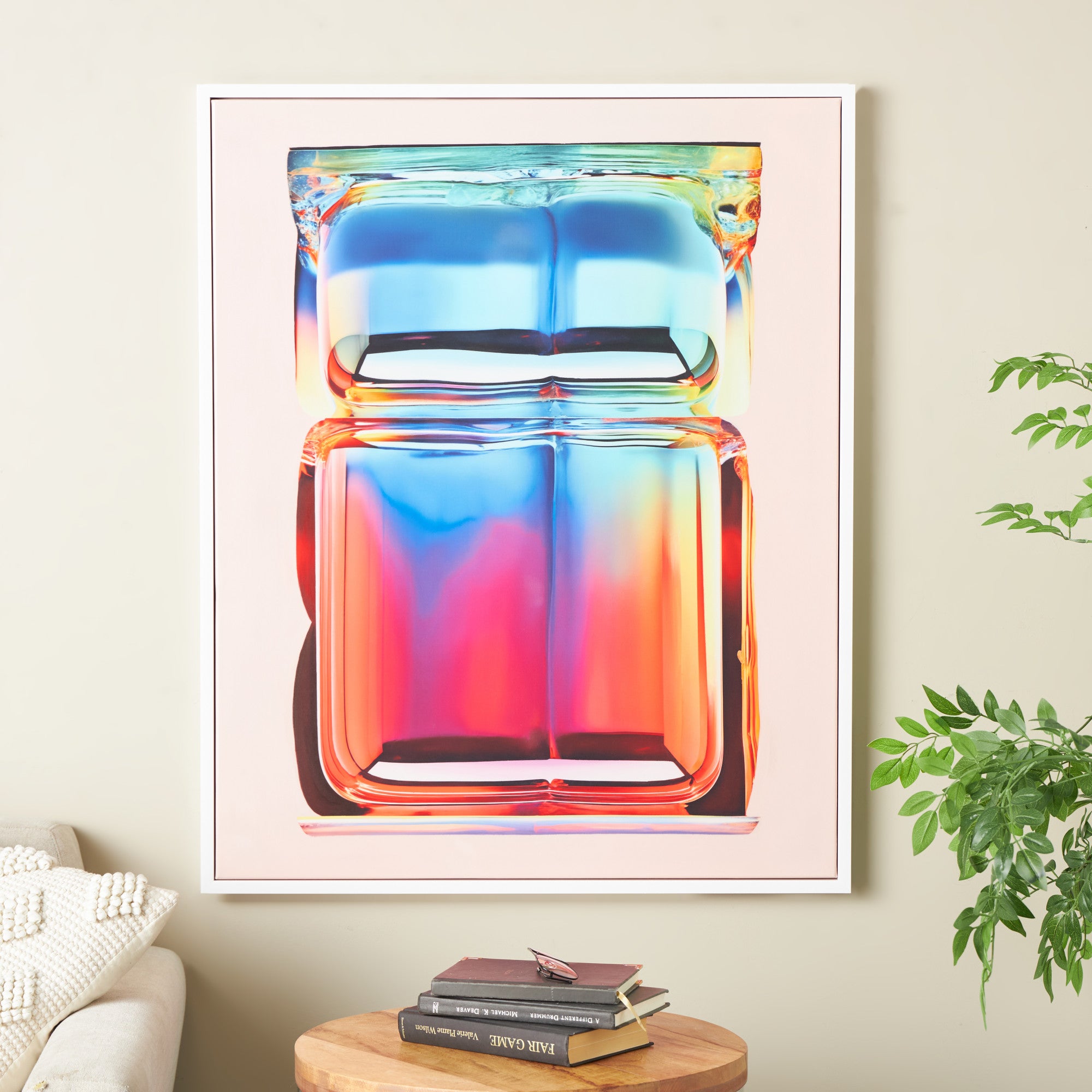 Abstract Multi Colored Canvas Cube Living Room Framed Wall Art with White Frame