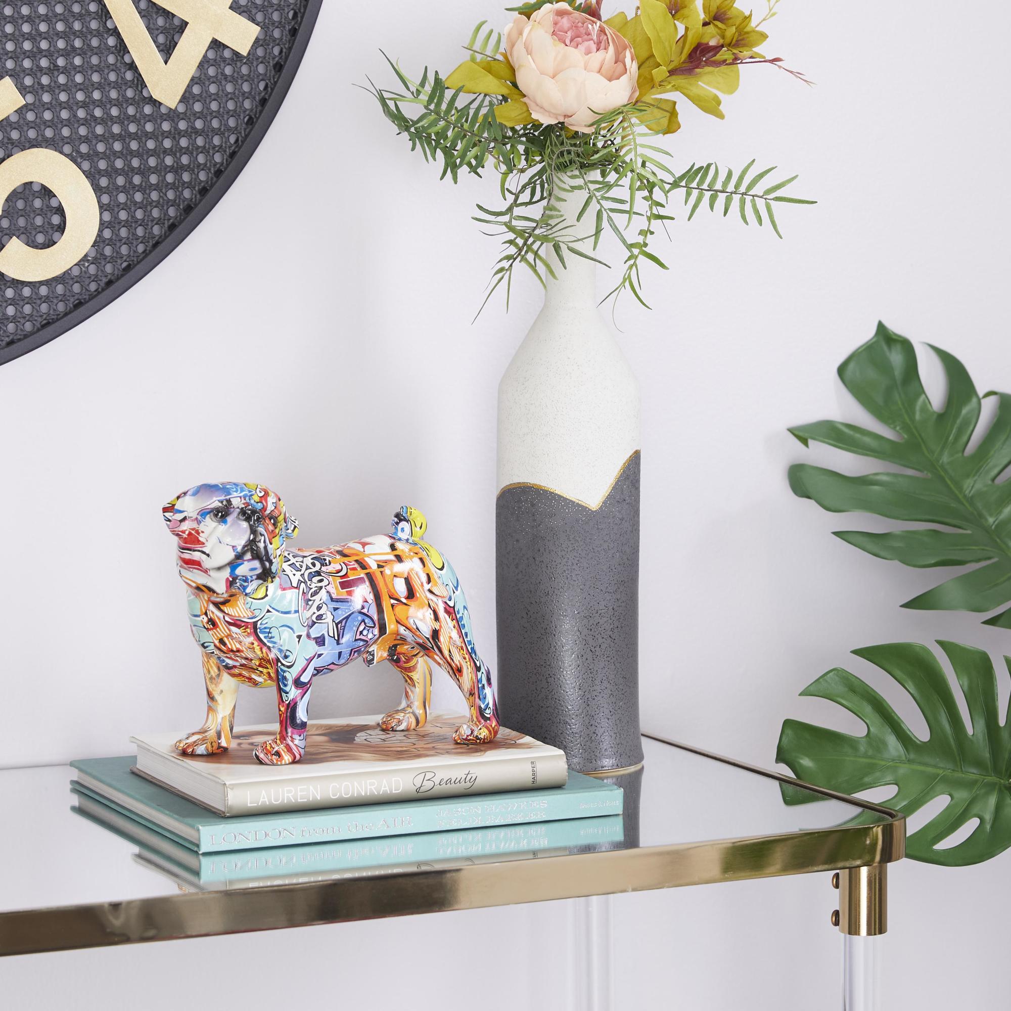 Bulldog Multi Colored Polystone Graffiti Decorative Sculpture