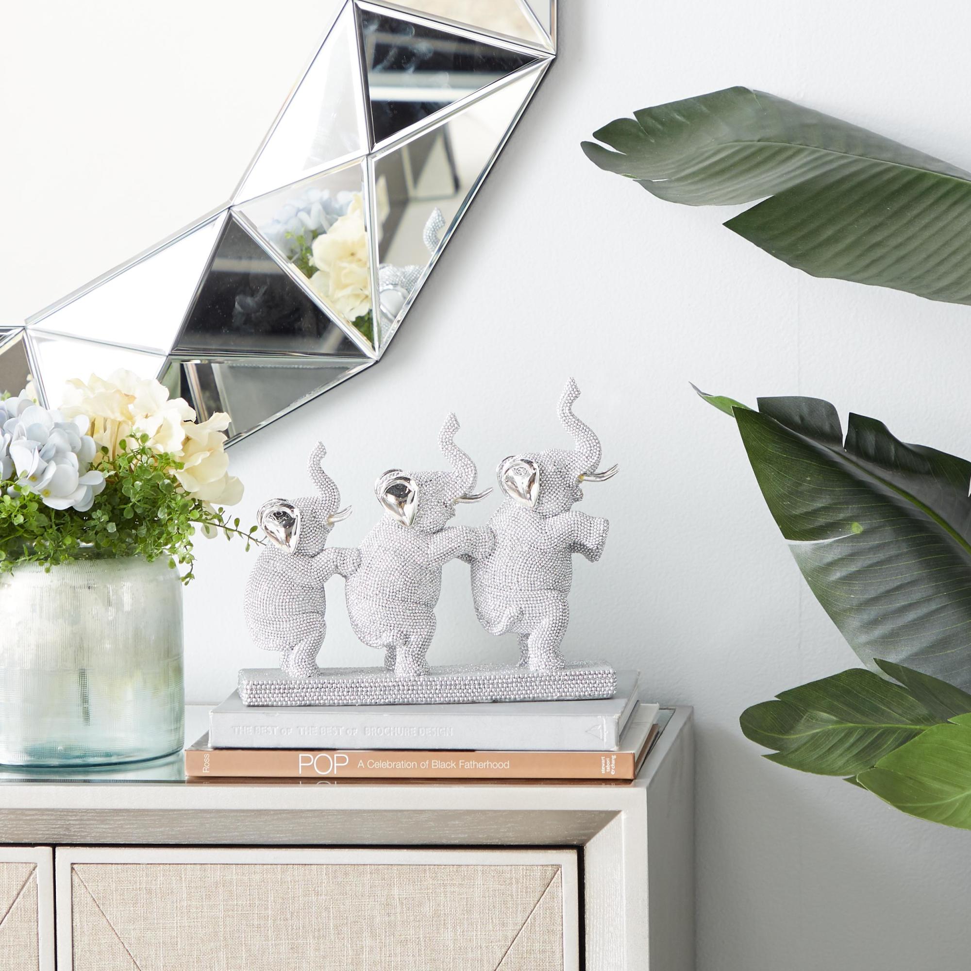 Elephant Silver Polystone Decorative Sculpture