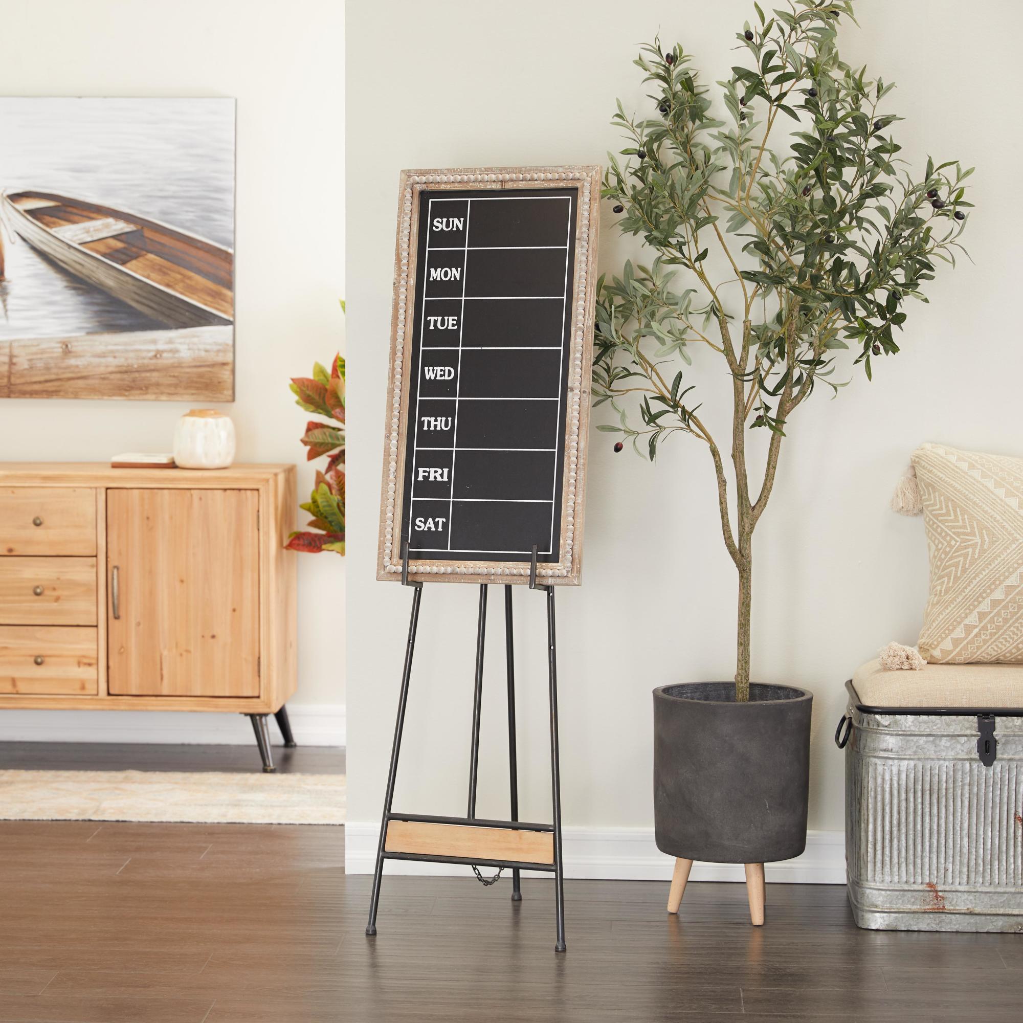 Black Metal Tall Adjustable 3 Tier Display Easel with Chain Support and Wood Accents