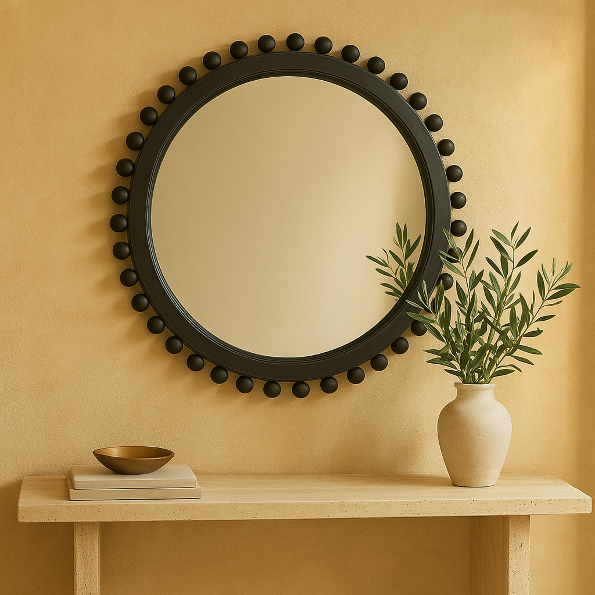 Mango Wood Room Wall Mirror with Beaded Detailing