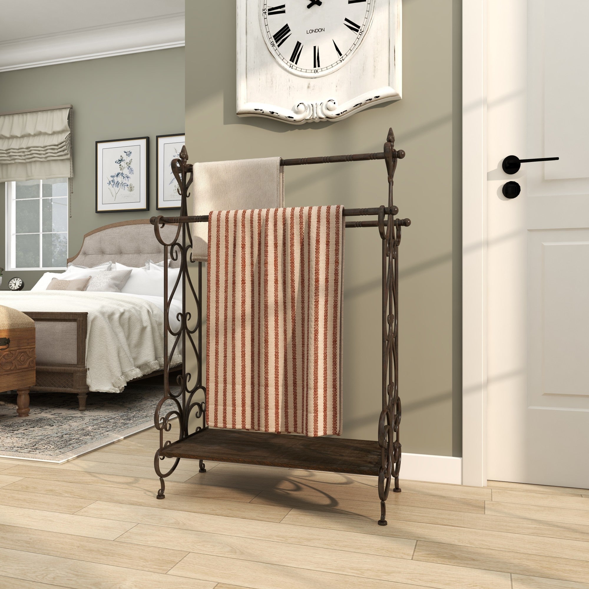 Scroll Black Wood Closet Quilt Rack