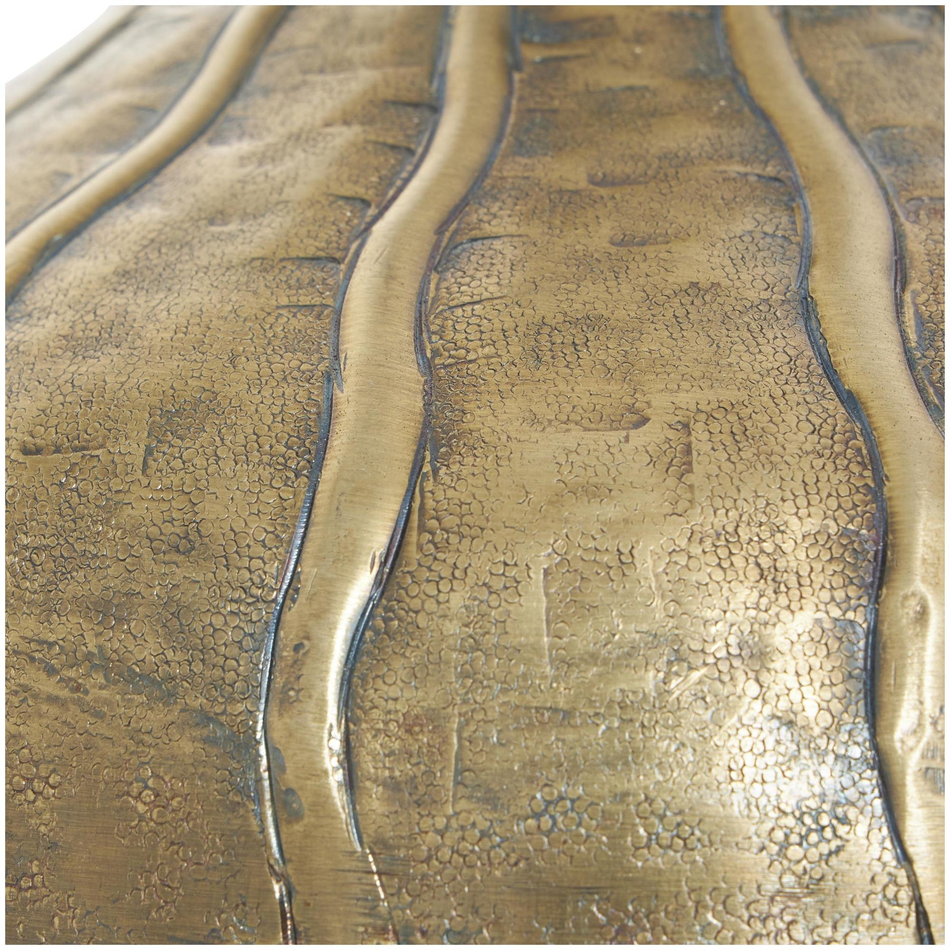 Brass Metal Wide Snakeskin Inspired Decorative Vase with Dimensional Wavy Accents