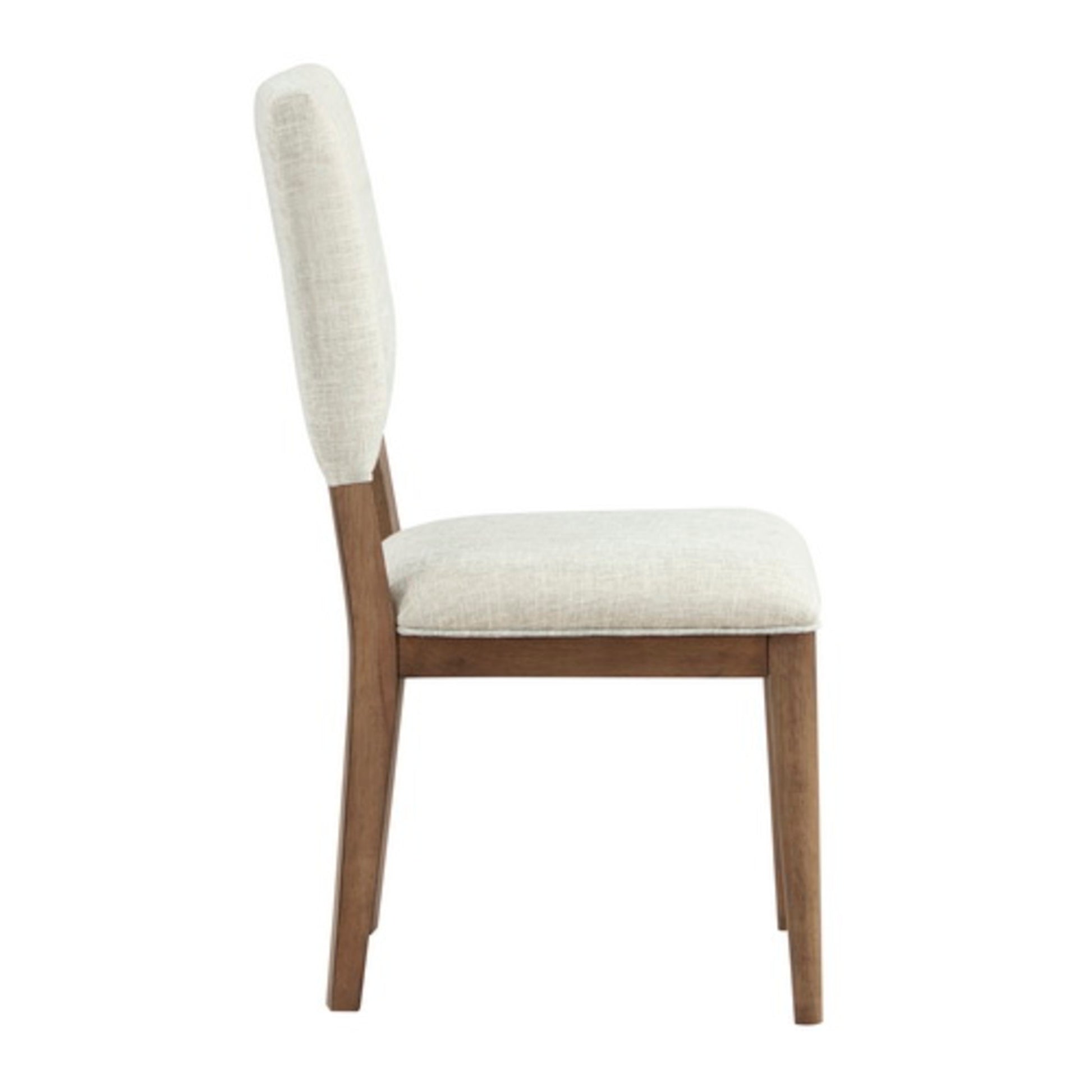Set of 2 Cream Fabric Cutout Back Kitchen Dining Chair with Brown Wooden Legs