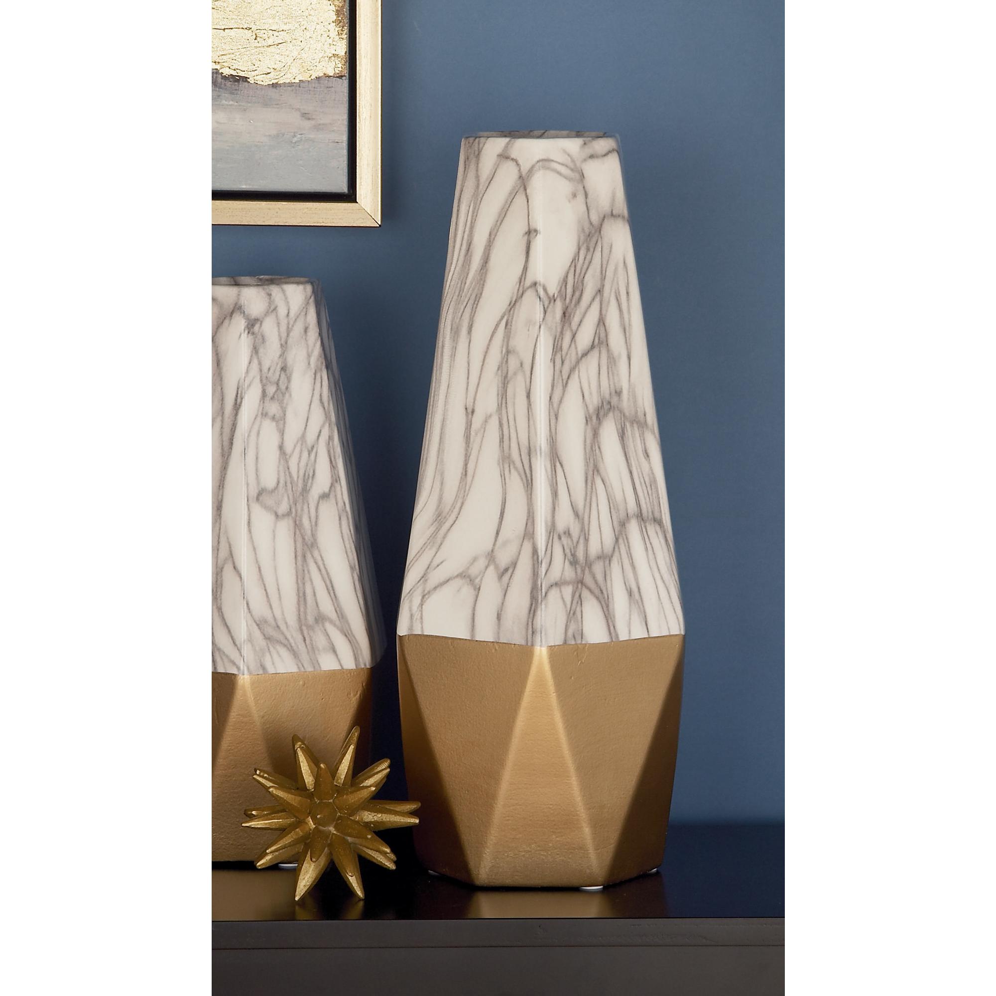 Ceramic Faux Marble Decorative Vase with Gold Base 8" x 7" x 18"