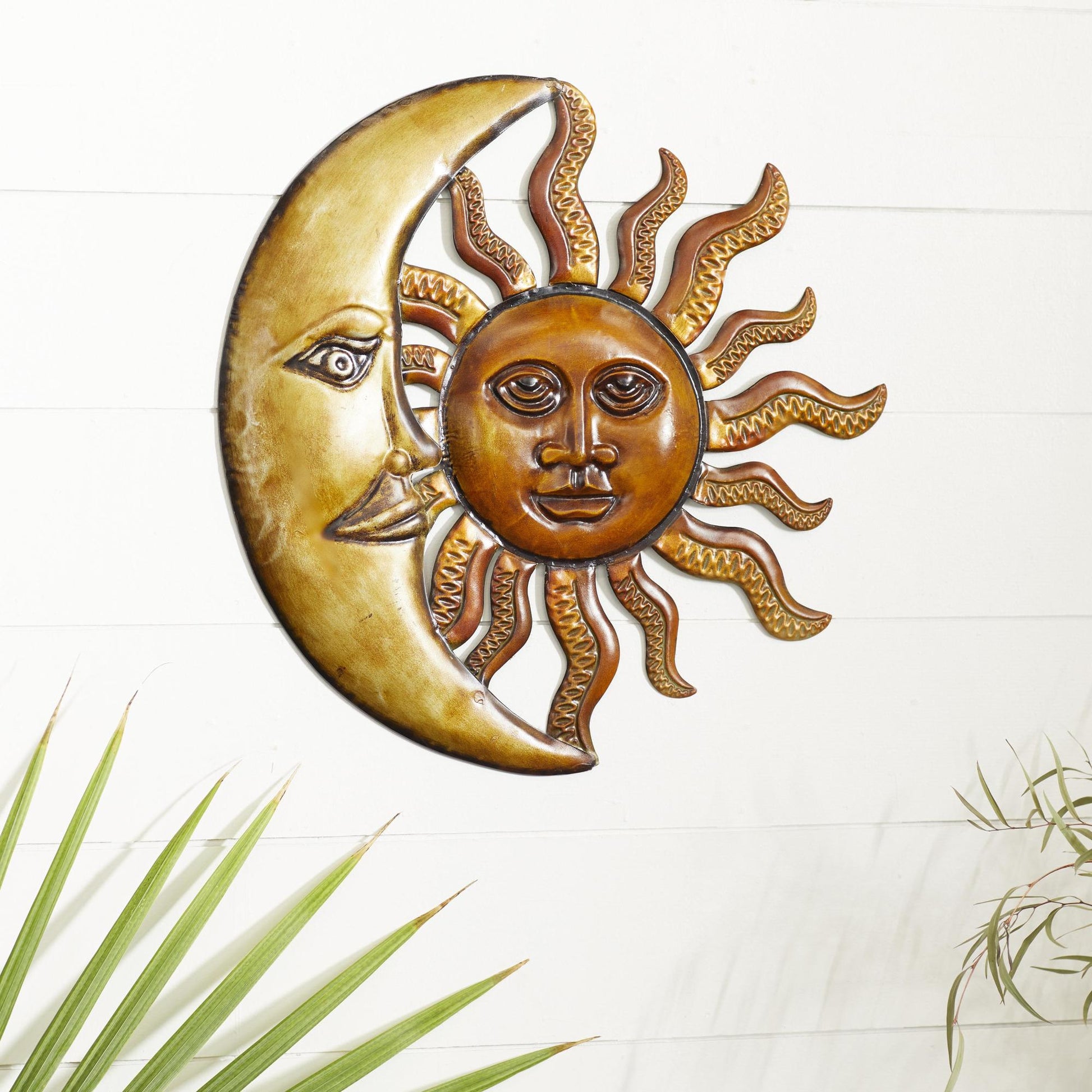 Sun and Moon Red Metal Indoor Outdoor Home Wall Decor