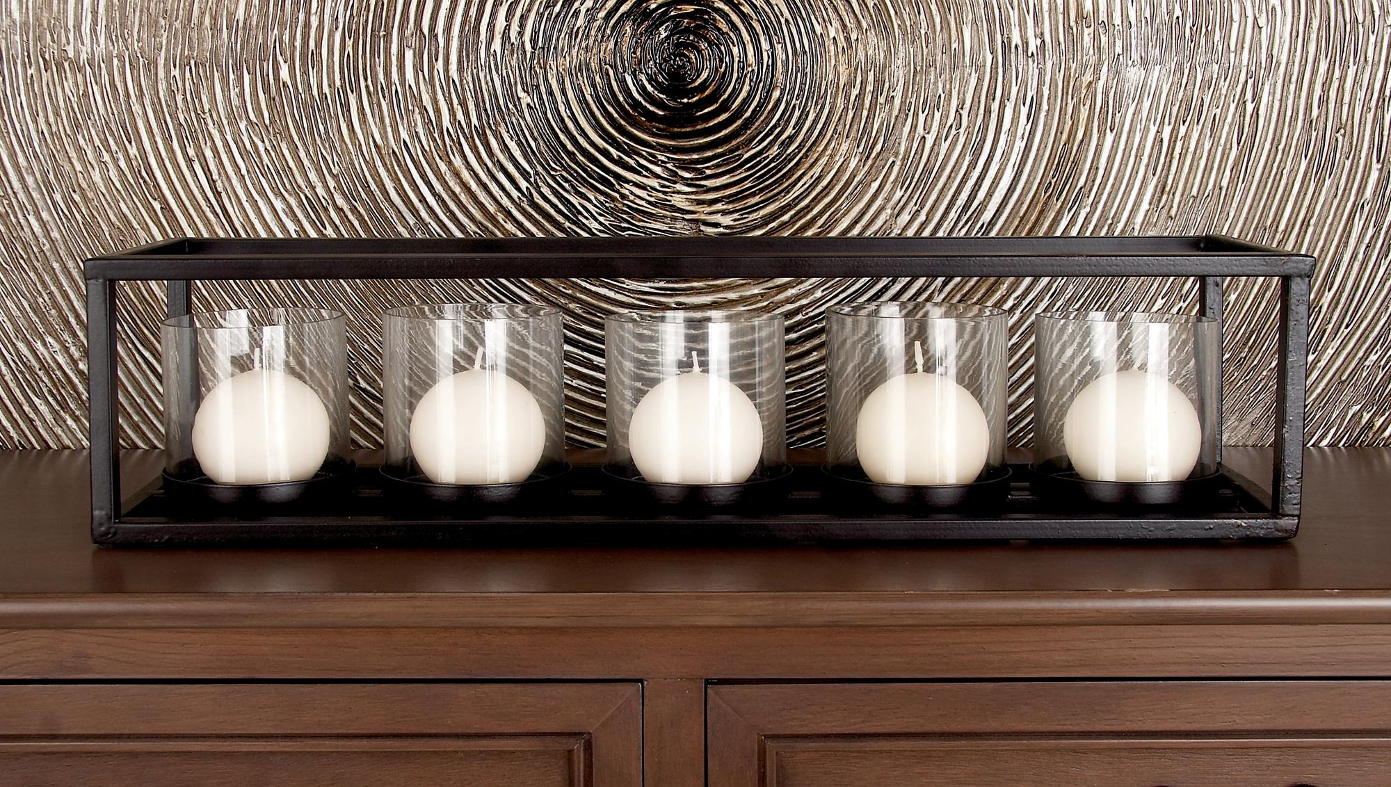 Black Metal 4 or 5 Glass Sleeve Decorative Candelabra