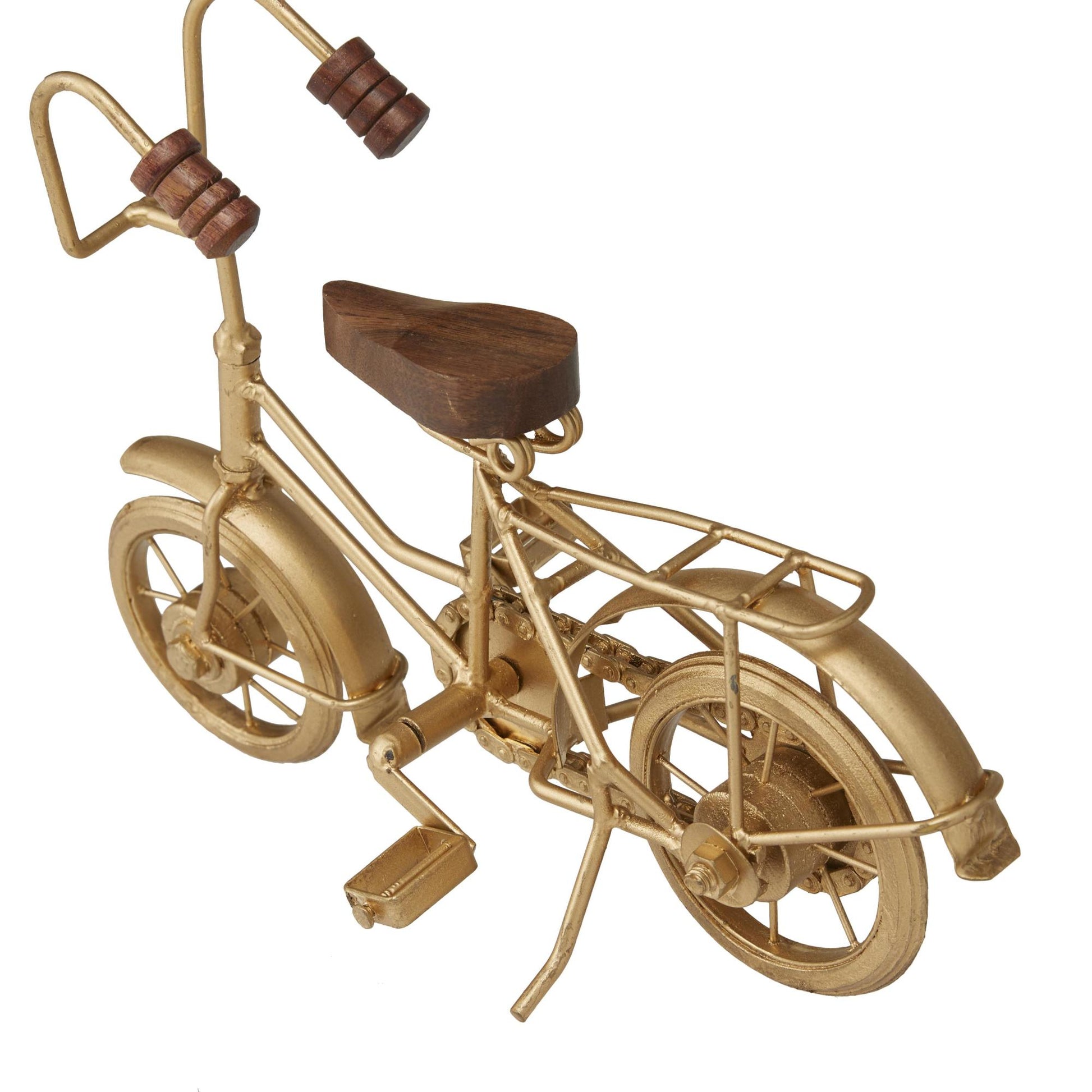 Set of 2 Bike Gold Metal Decorative Sculpture with Wood Accents