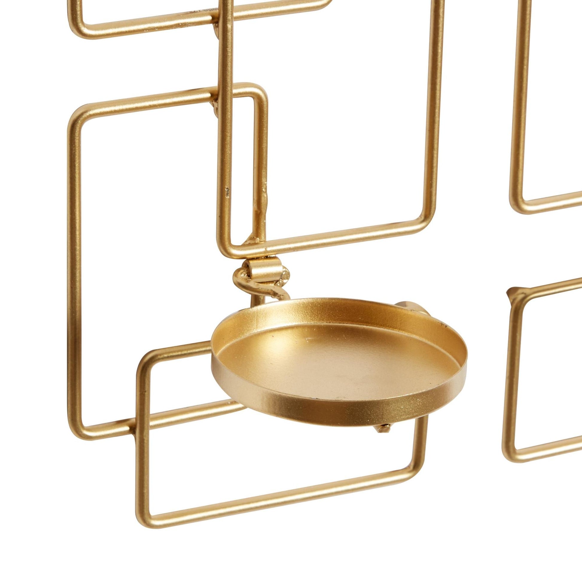 Set of 2 Geometric Gold Metal Tealight 2 Plate Indoor Outdoor Wall Sconce