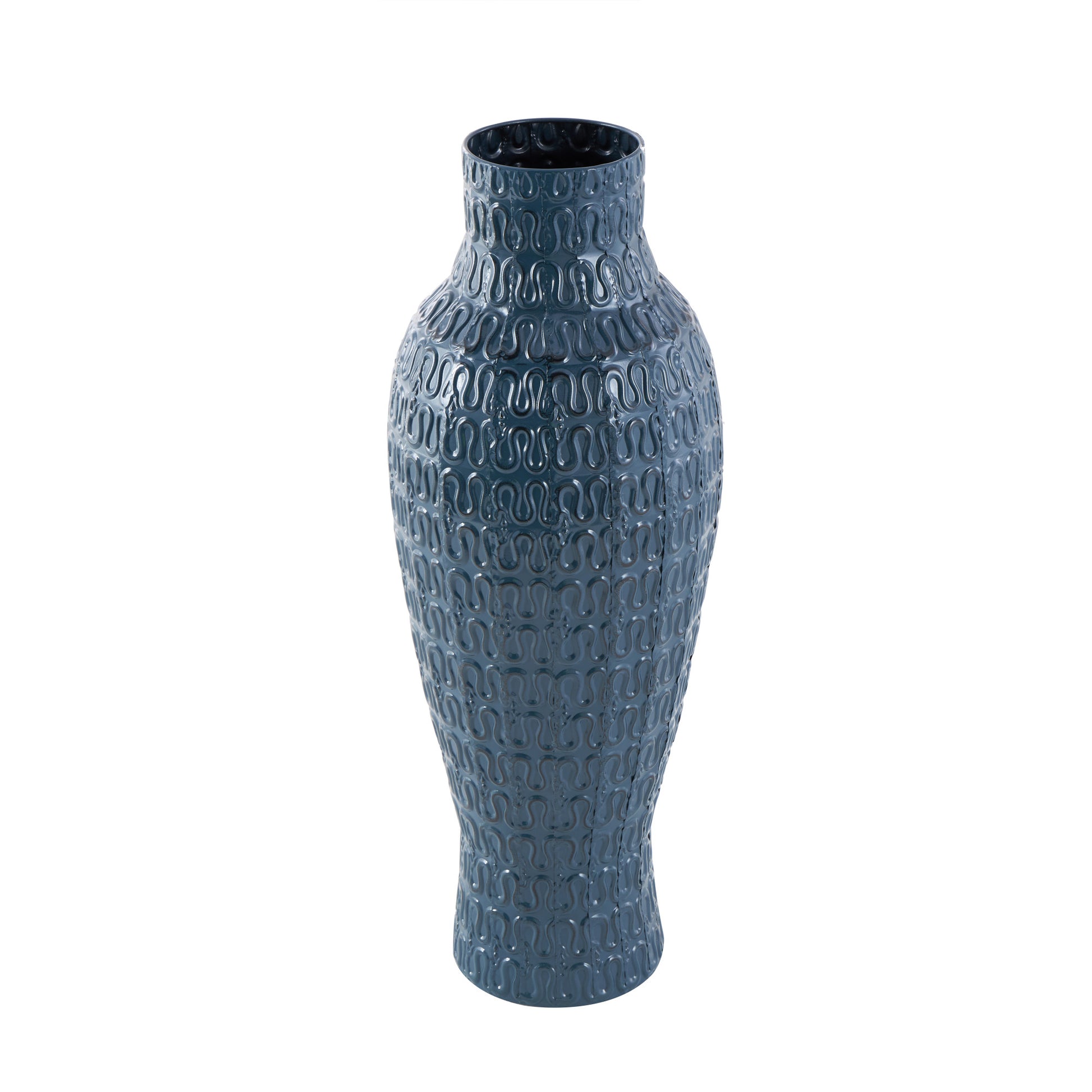 Dark Blue Metal Dimensional Textured Decorative Vase with Wavy Pattern