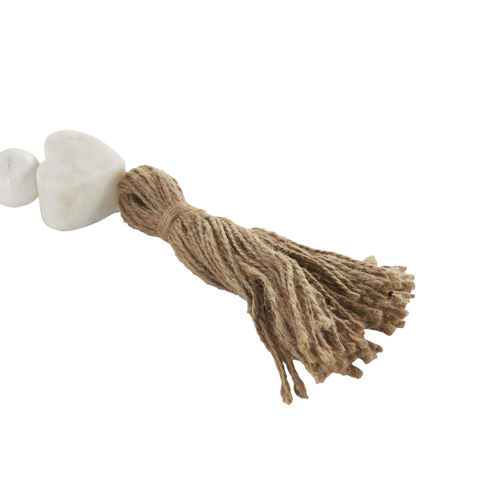 Heart White Marble Handmade Beaded Garland with Tassel with Knotted Brown Jute