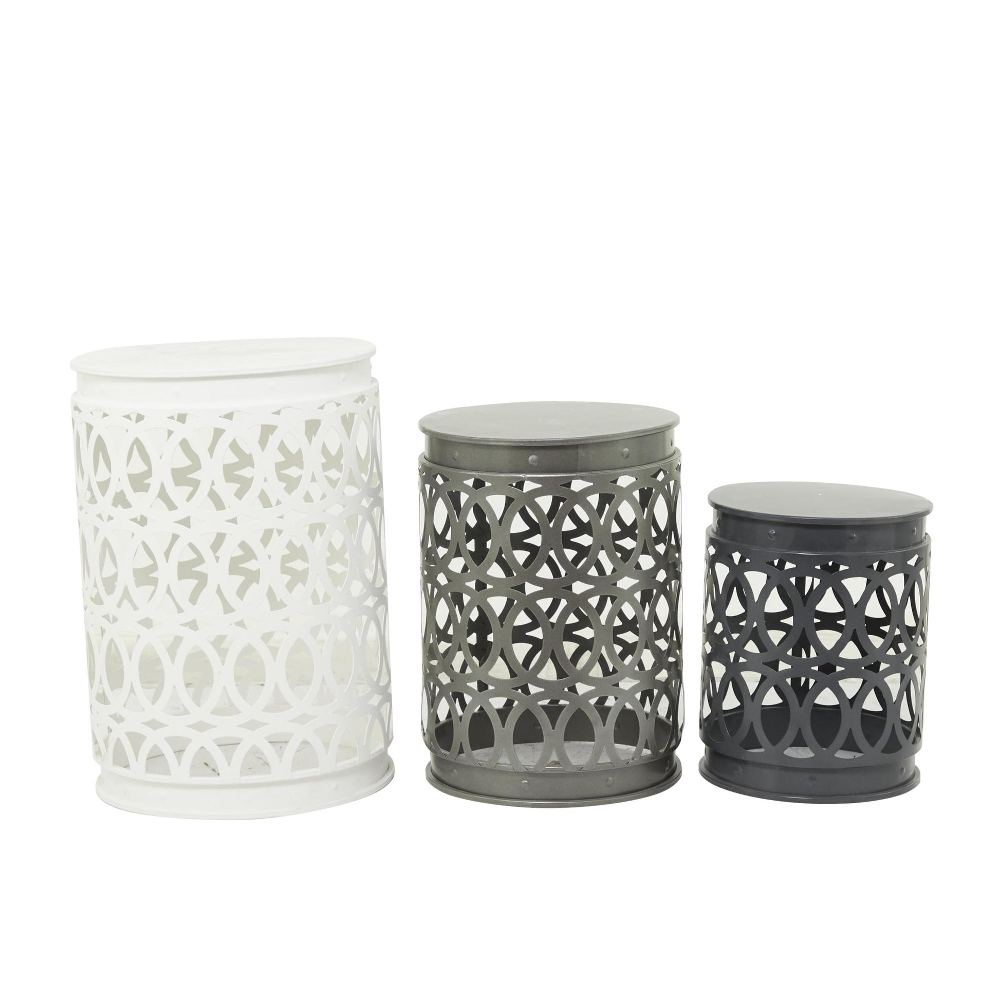 Set of 3 Metal Indoor Outdoor Nesting Side End Accent Table with Carved Trellis Design Set of 3 22", 18", 15"H