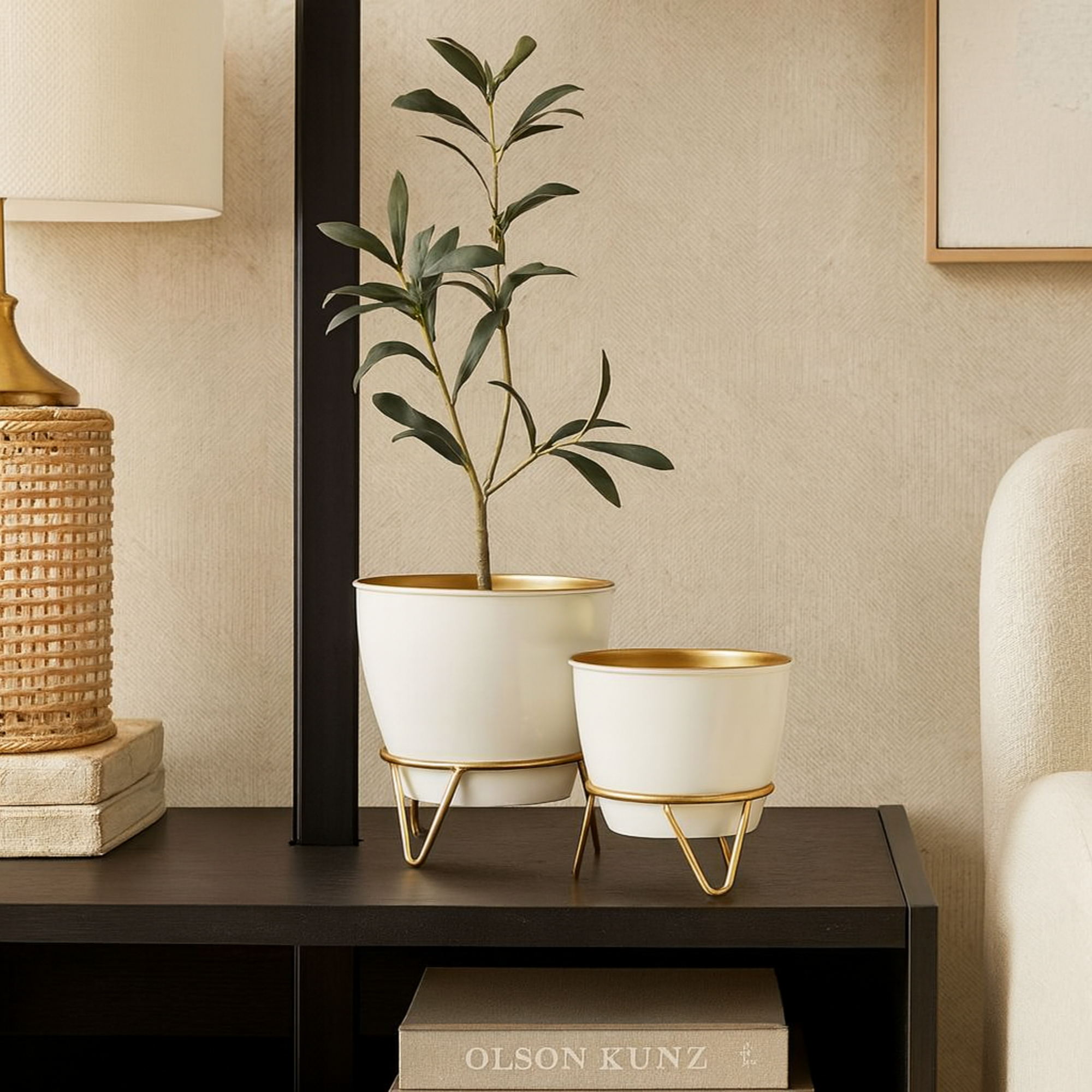 Set of 2 Metal Indoor Outdoor Planter with Removable Stand