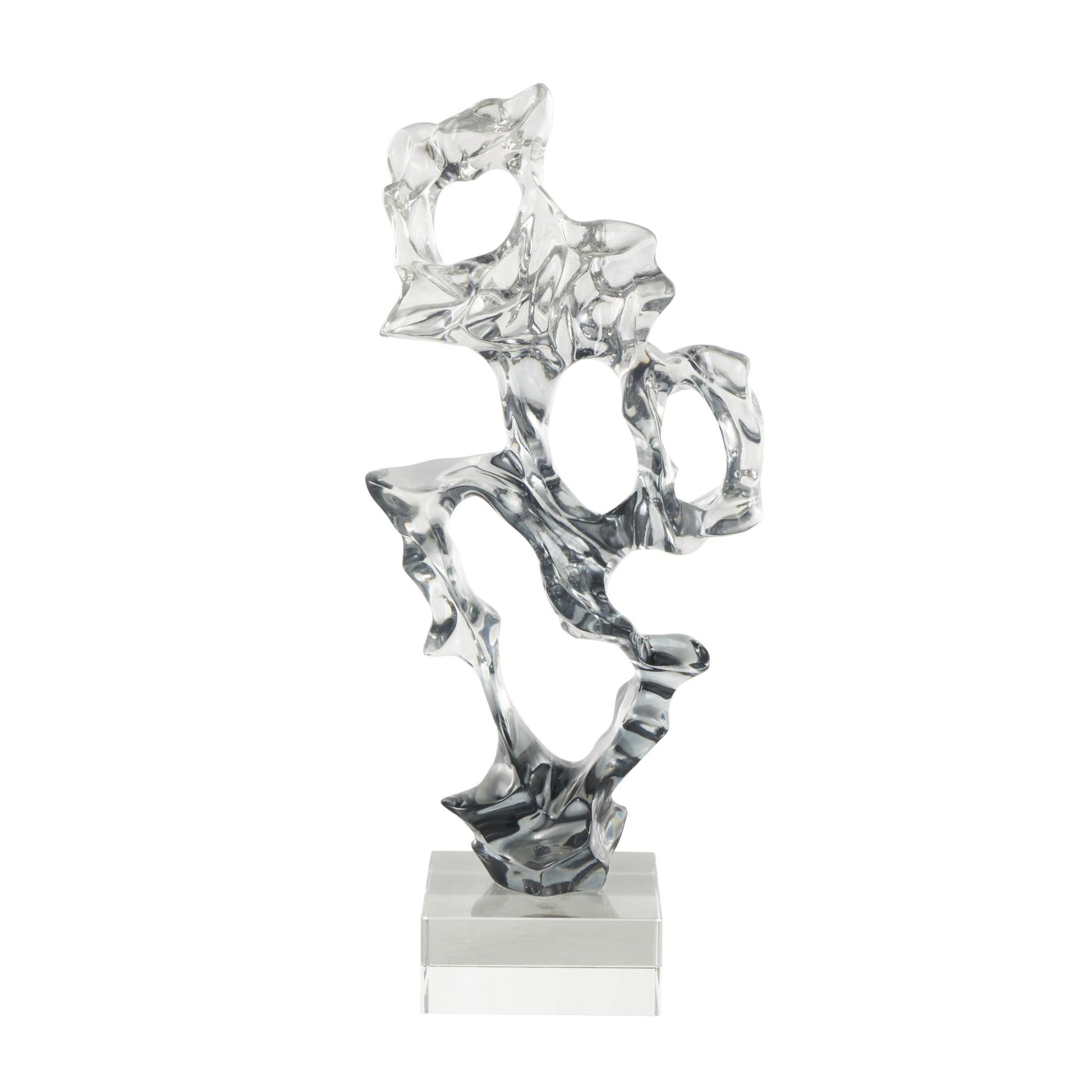 Abstract Clear Glass Handmade Freeform Decorative Sculpture with Clear Square Base