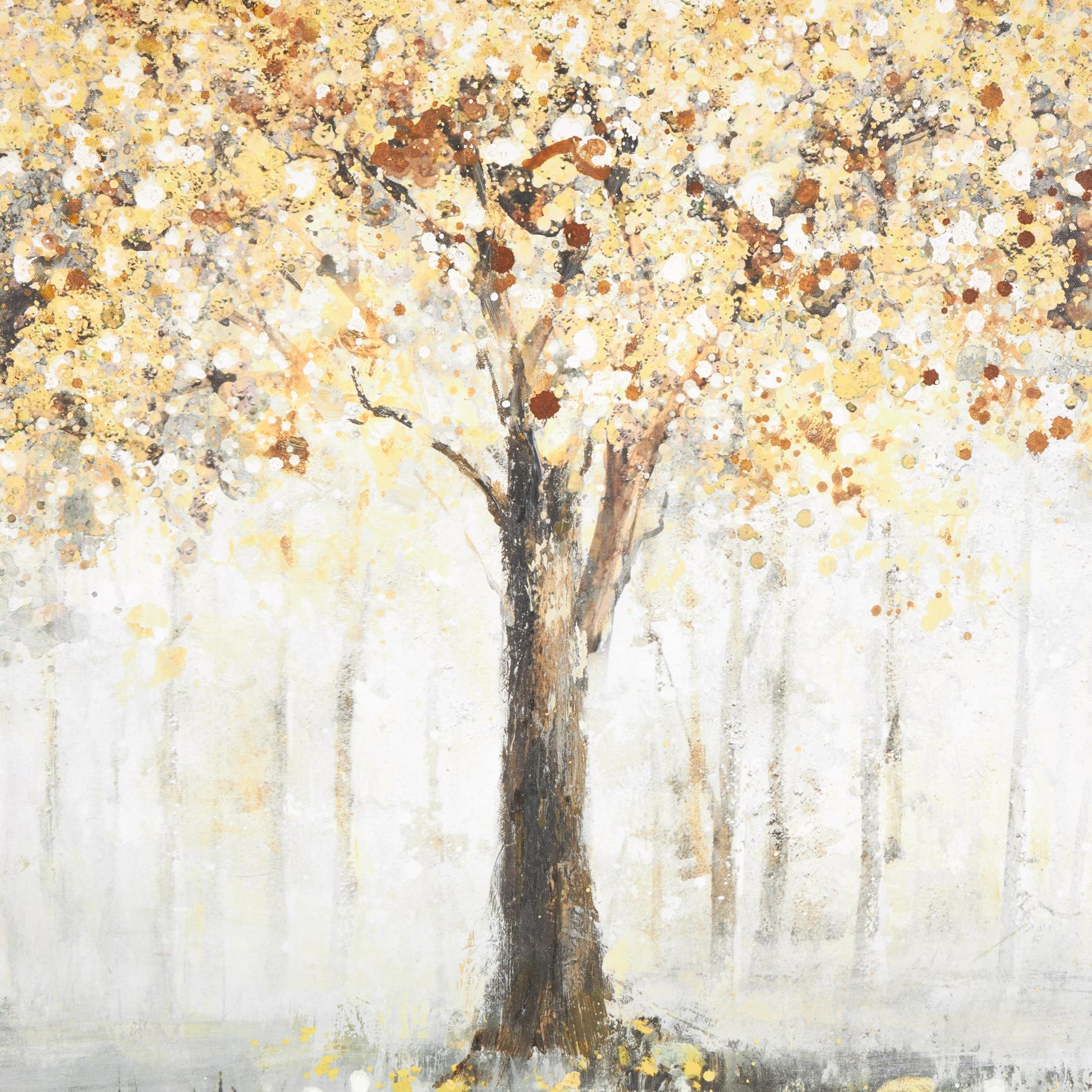 Landscape Gold Canvas Paint Splatter Forest Living Room Framed Wall Art