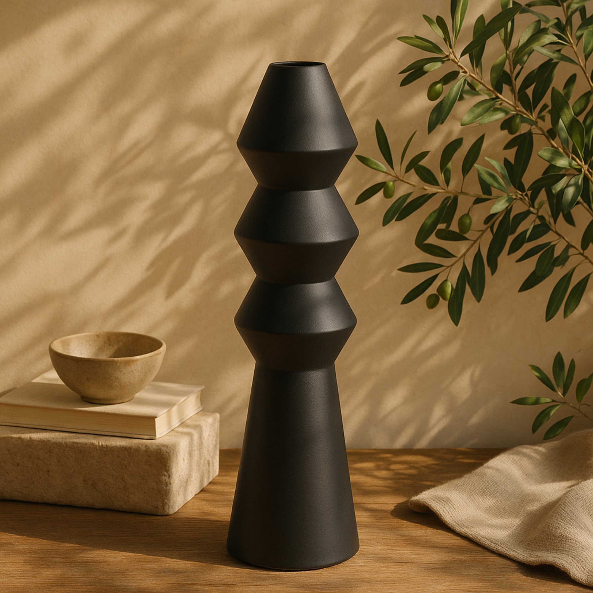 Black Metal Art Deco Fluted Decorative Vase