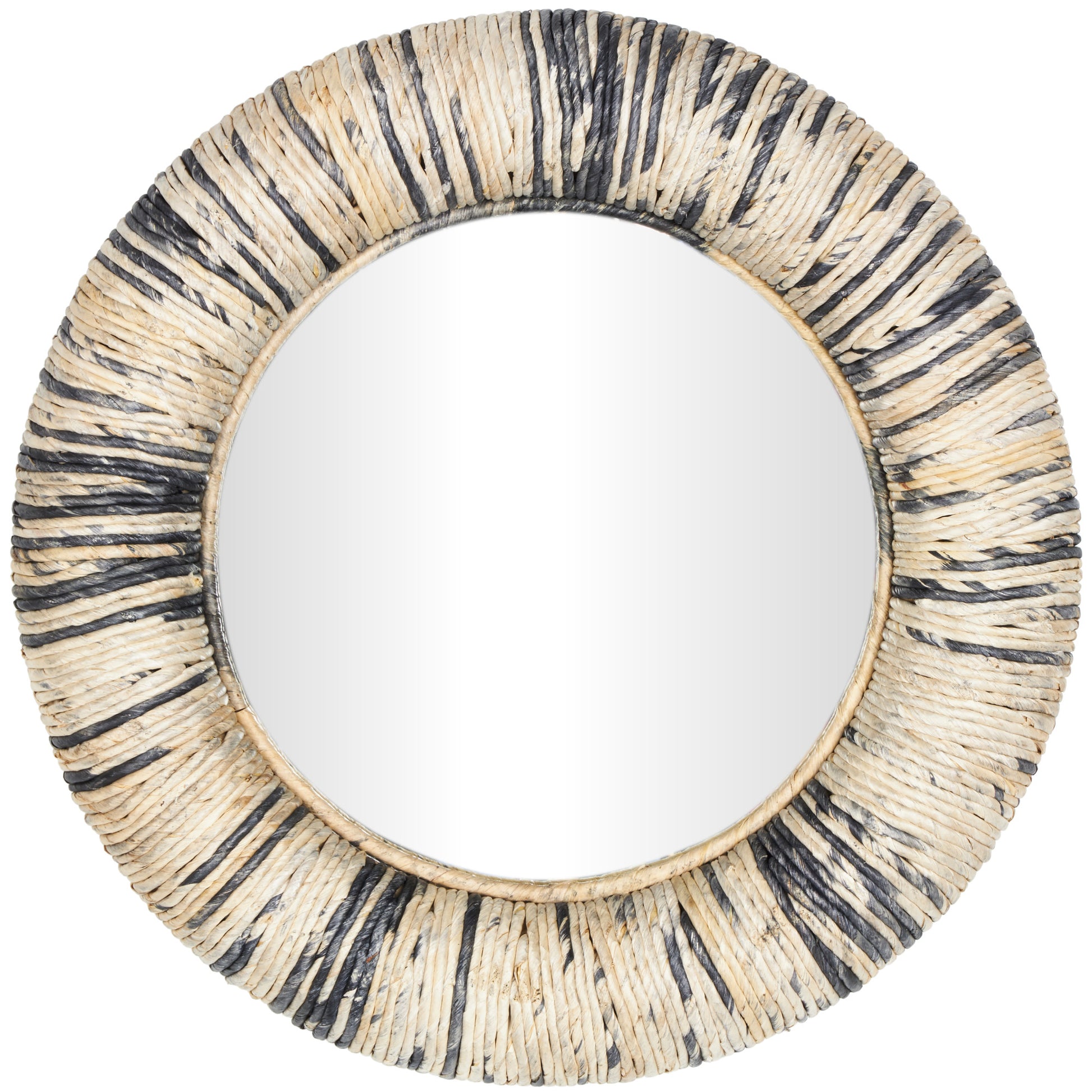 Beige Banana Leaf Room Wall Mirror with Coiled Frame and Blue Accents