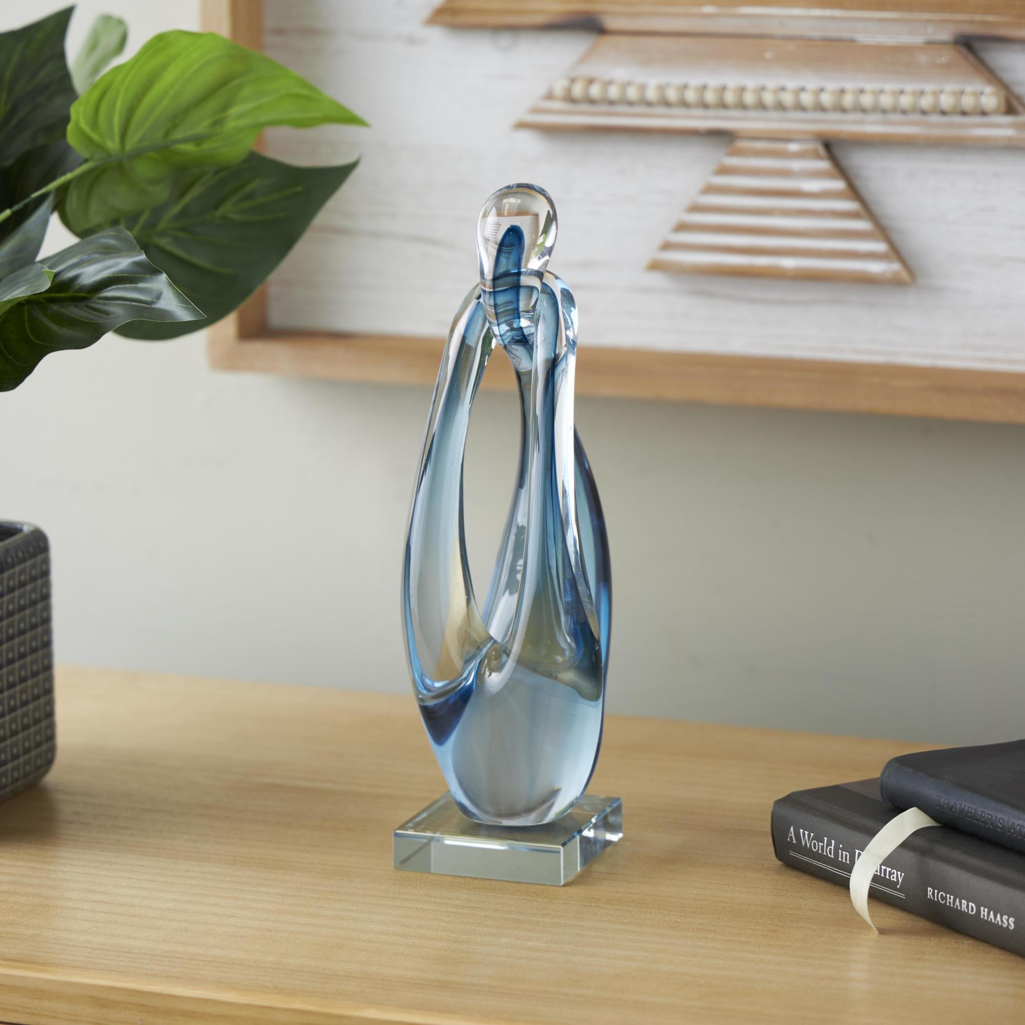 Abstract Blue Glass Curved Ombre Decorative Sculpture