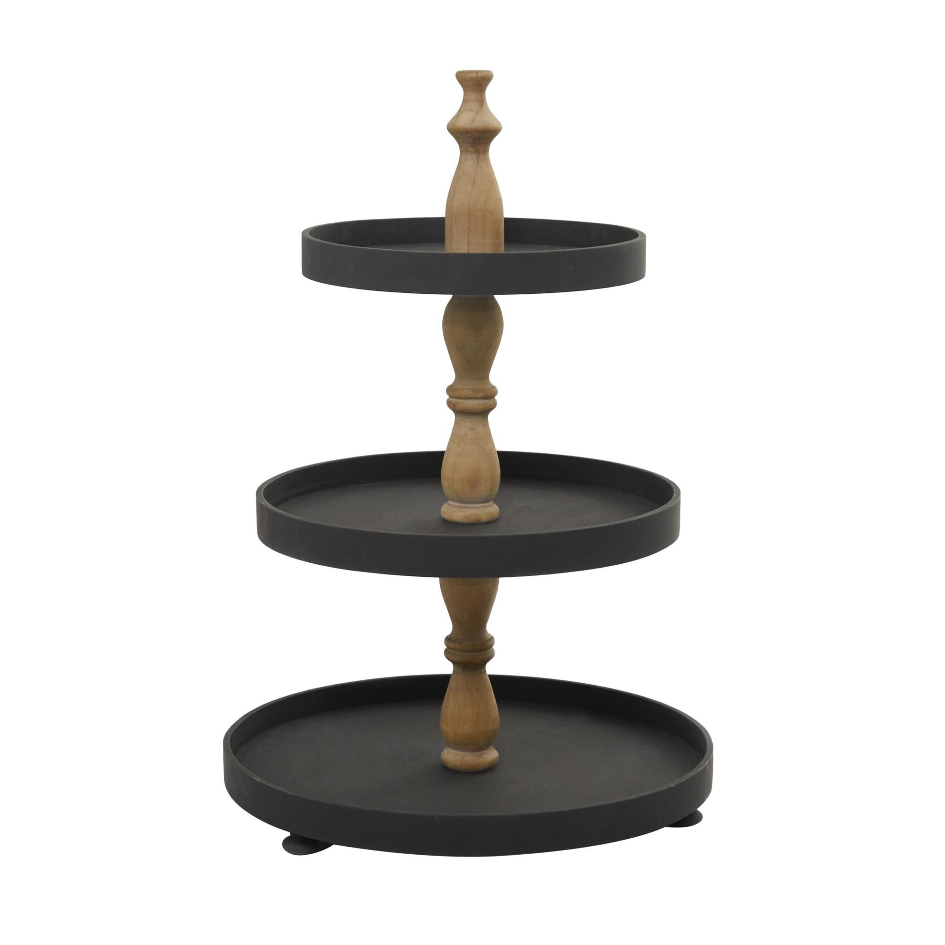 Wood 3 Level Decorative Tiered Server with Wood Post