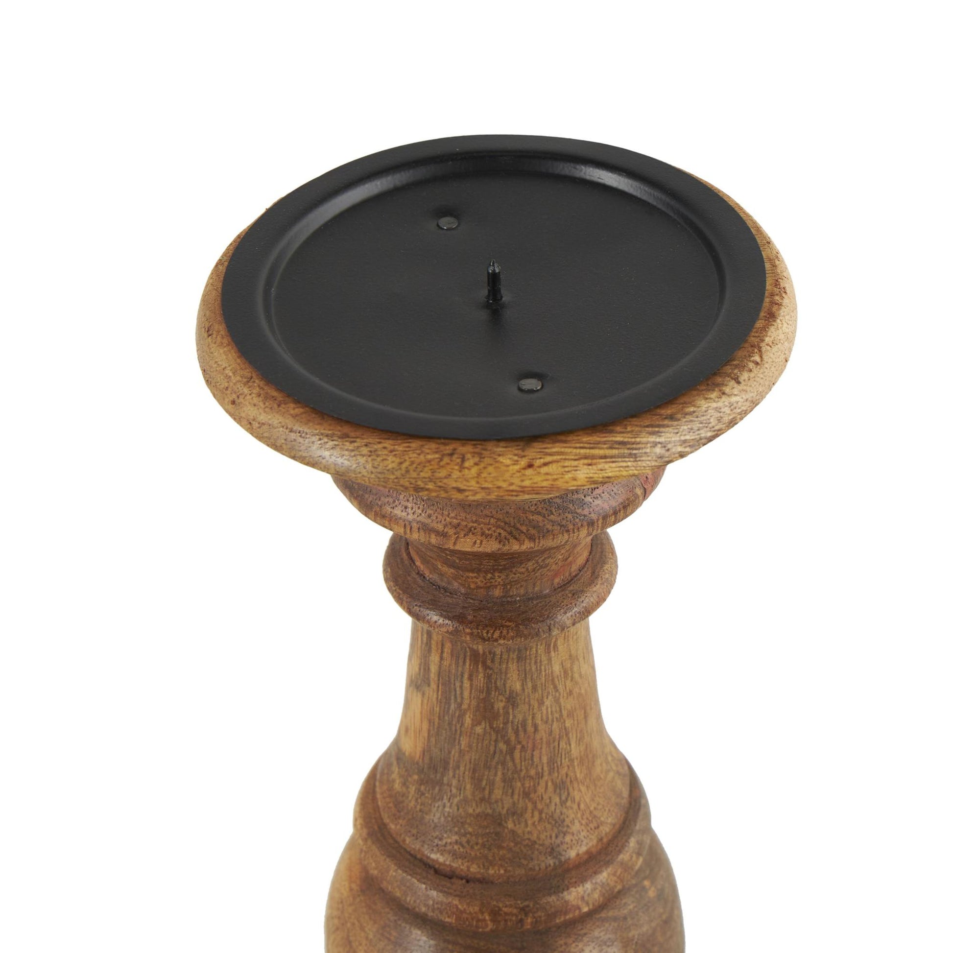 Set of 3 Mango Wood Distressed Turned Pillar Decorative Candle Holder