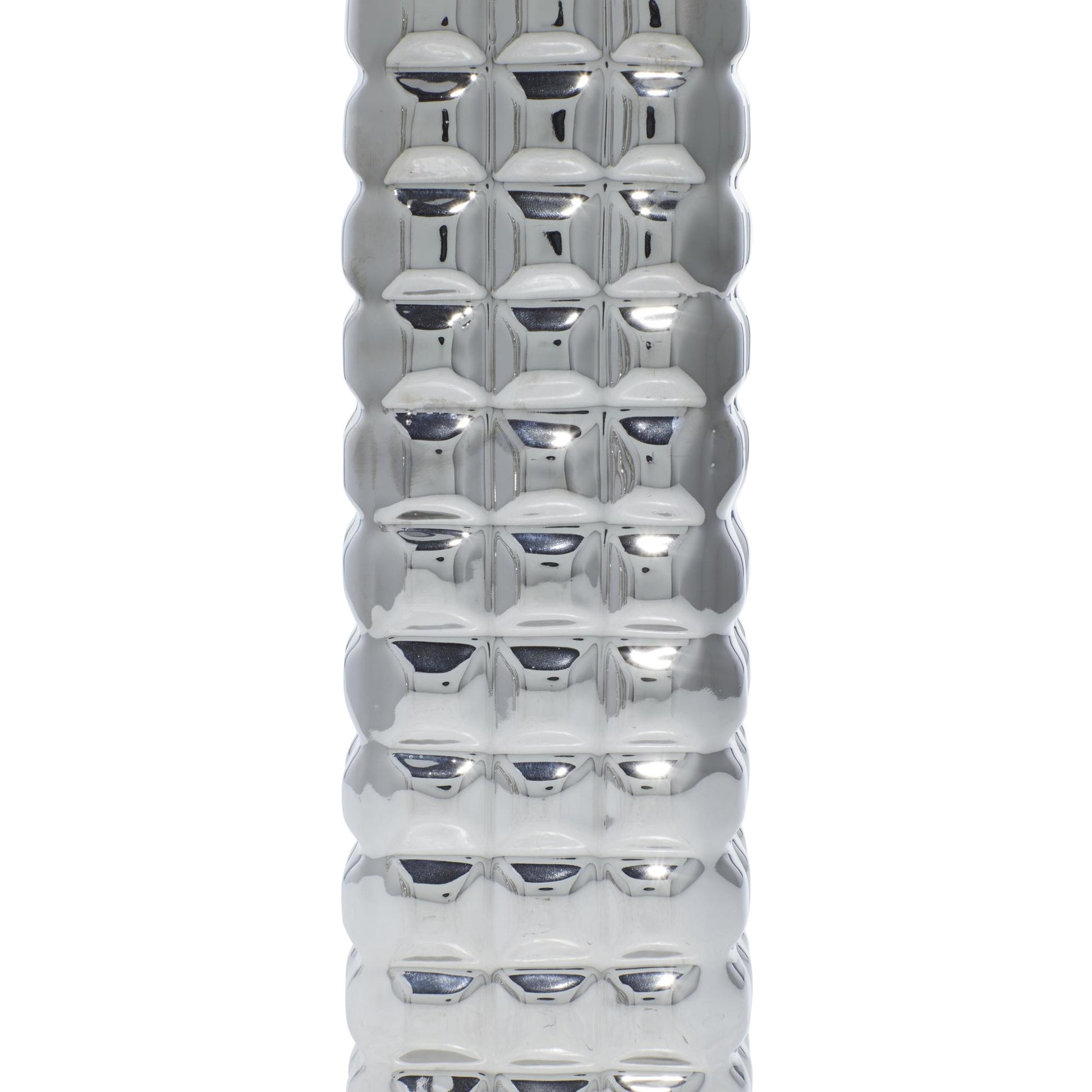 Set of 3 Geometric Silver Ceramic Decorative Vase with Varying Patterns